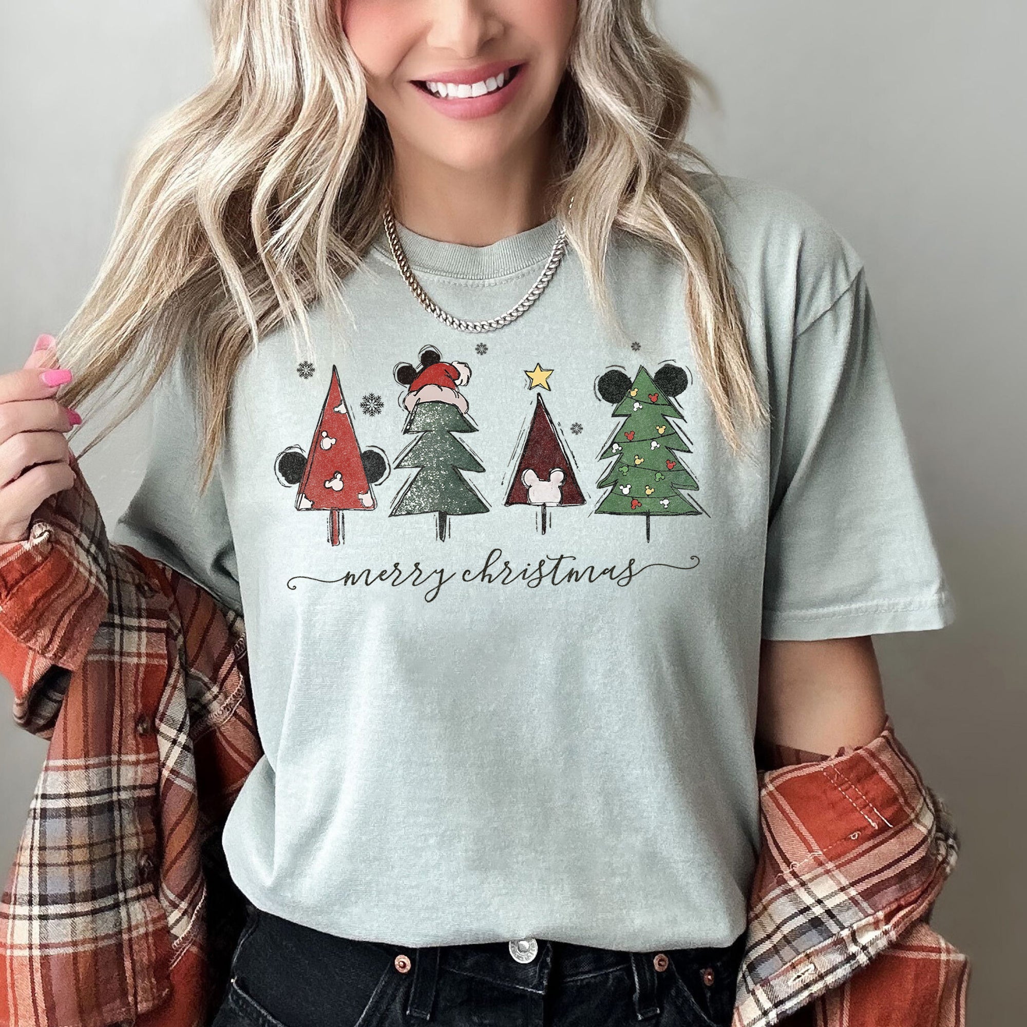Theme Park Christmas Ears With Merry Christmas Trees And Mouse Comfort Colors Tee