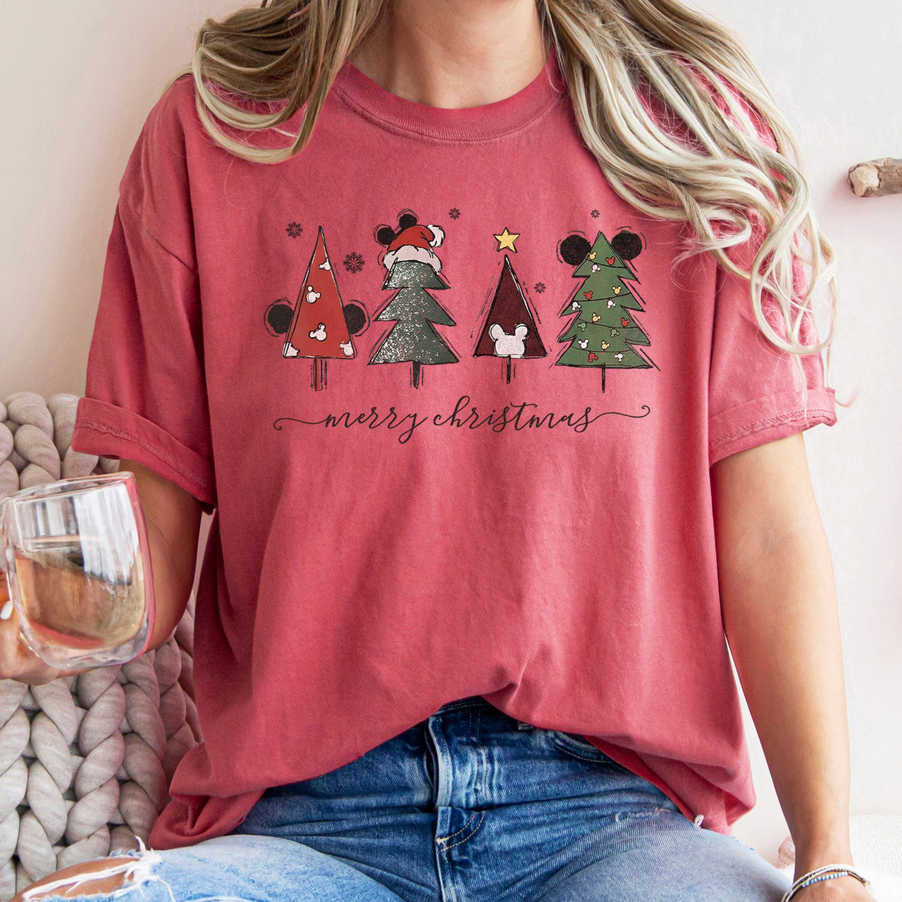 Theme Park Christmas Ears With Merry Christmas Trees And Mouse Comfort Colors Tee