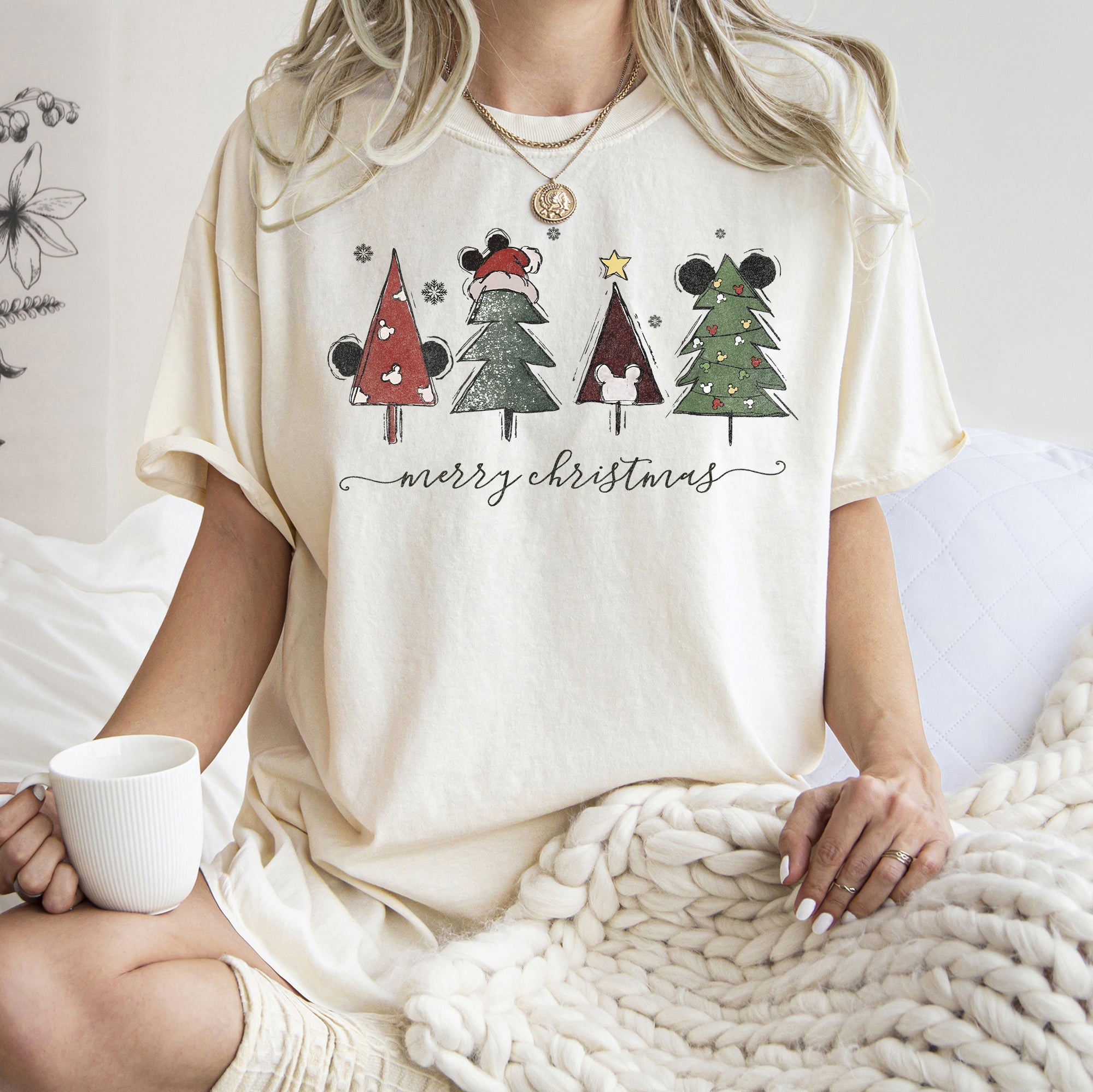 Theme Park Christmas Ears With Merry Christmas Trees And Mouse Comfort Colors Tee