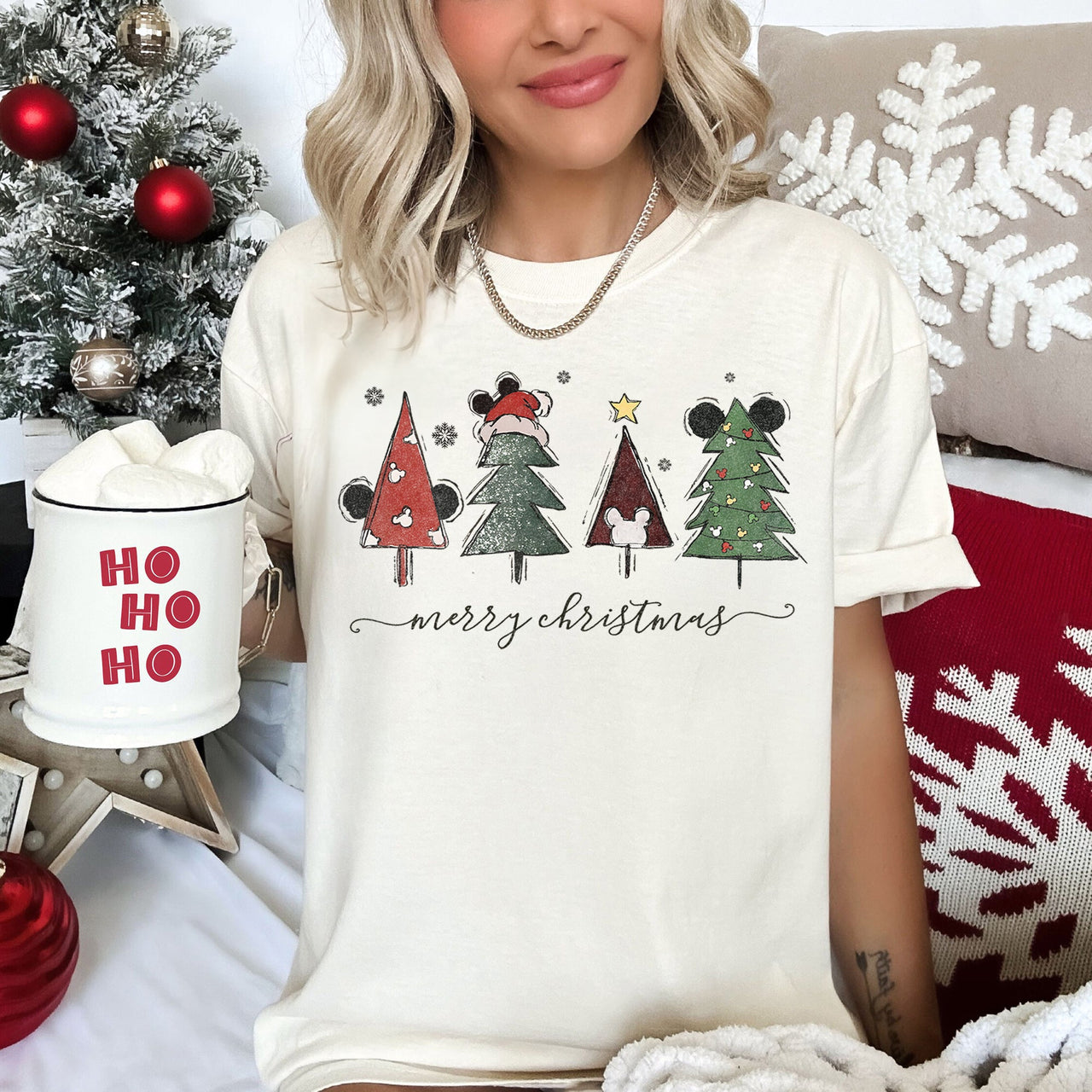 Theme Park Christmas Ears With Merry Christmas Trees And Mouse Comfort Colors Tee