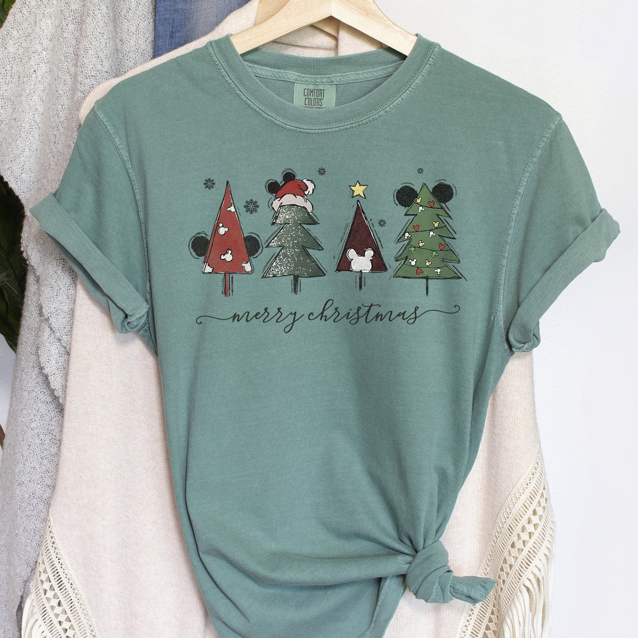 Theme Park Christmas Ears With Merry Christmas Trees And Mouse Comfort Colors Tee