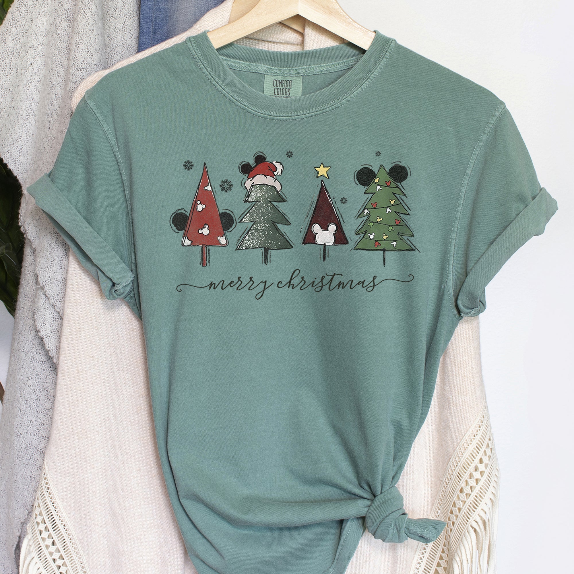 Theme Park Christmas Ears With Merry Christmas Trees And Mouse Comfort Colors Tee