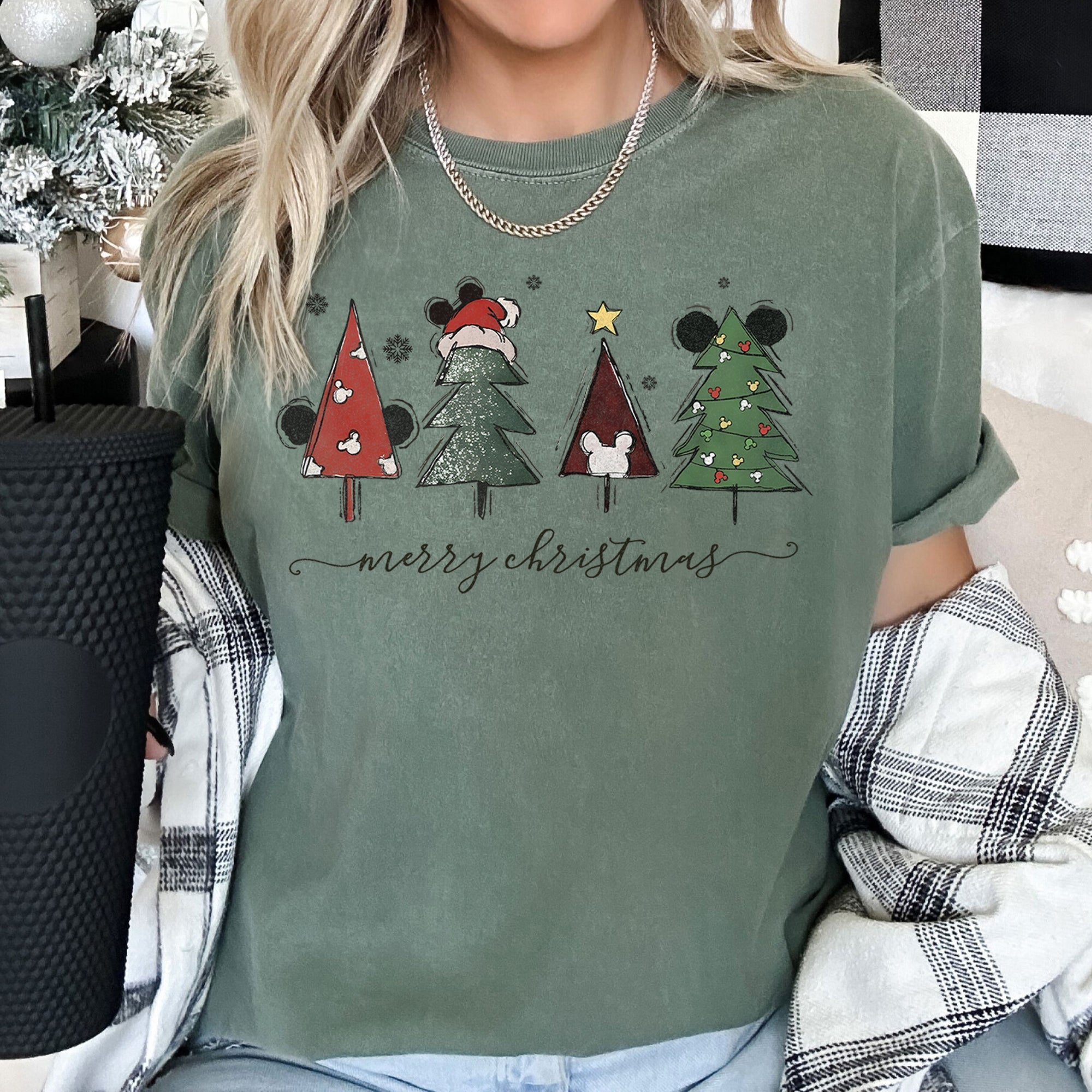 Theme Park Christmas Ears With Merry Christmas Trees And Mouse Comfort Colors Tee