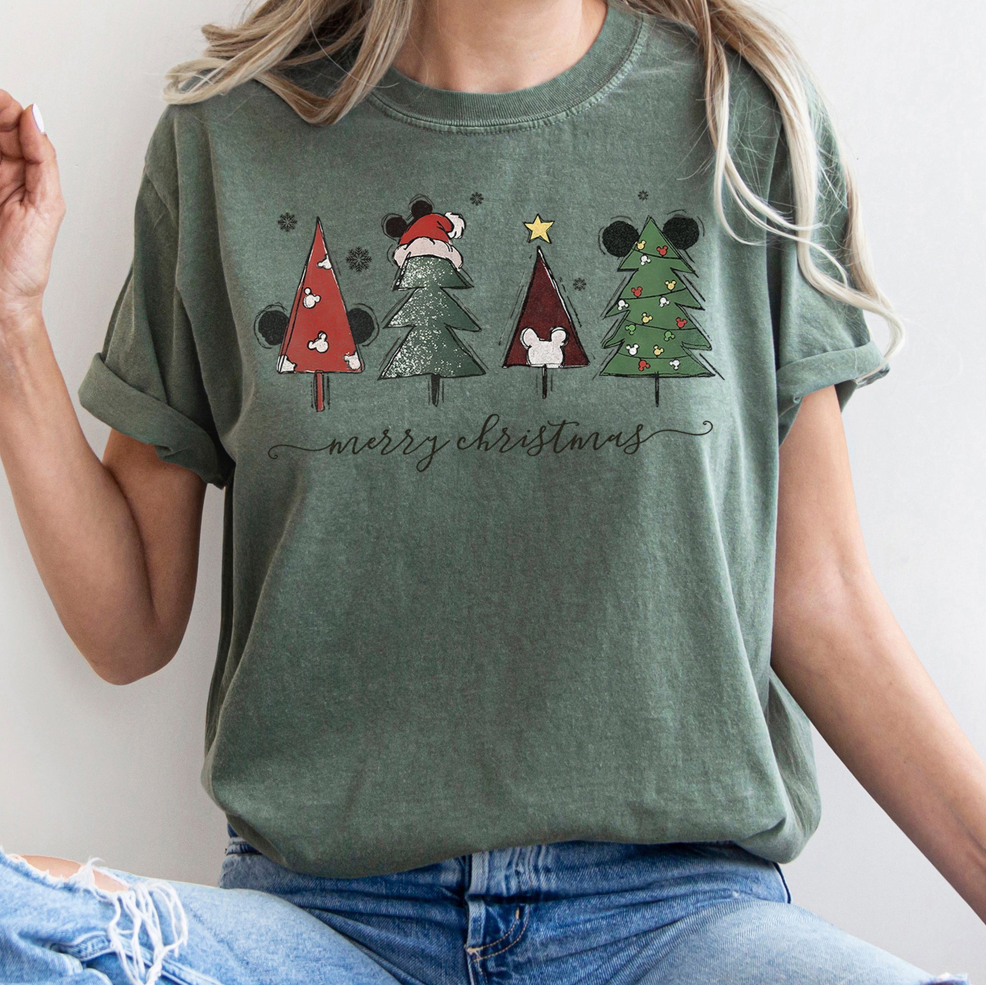 Theme Park Christmas Ears With Merry Christmas Trees And Mouse Comfort Colors Tee