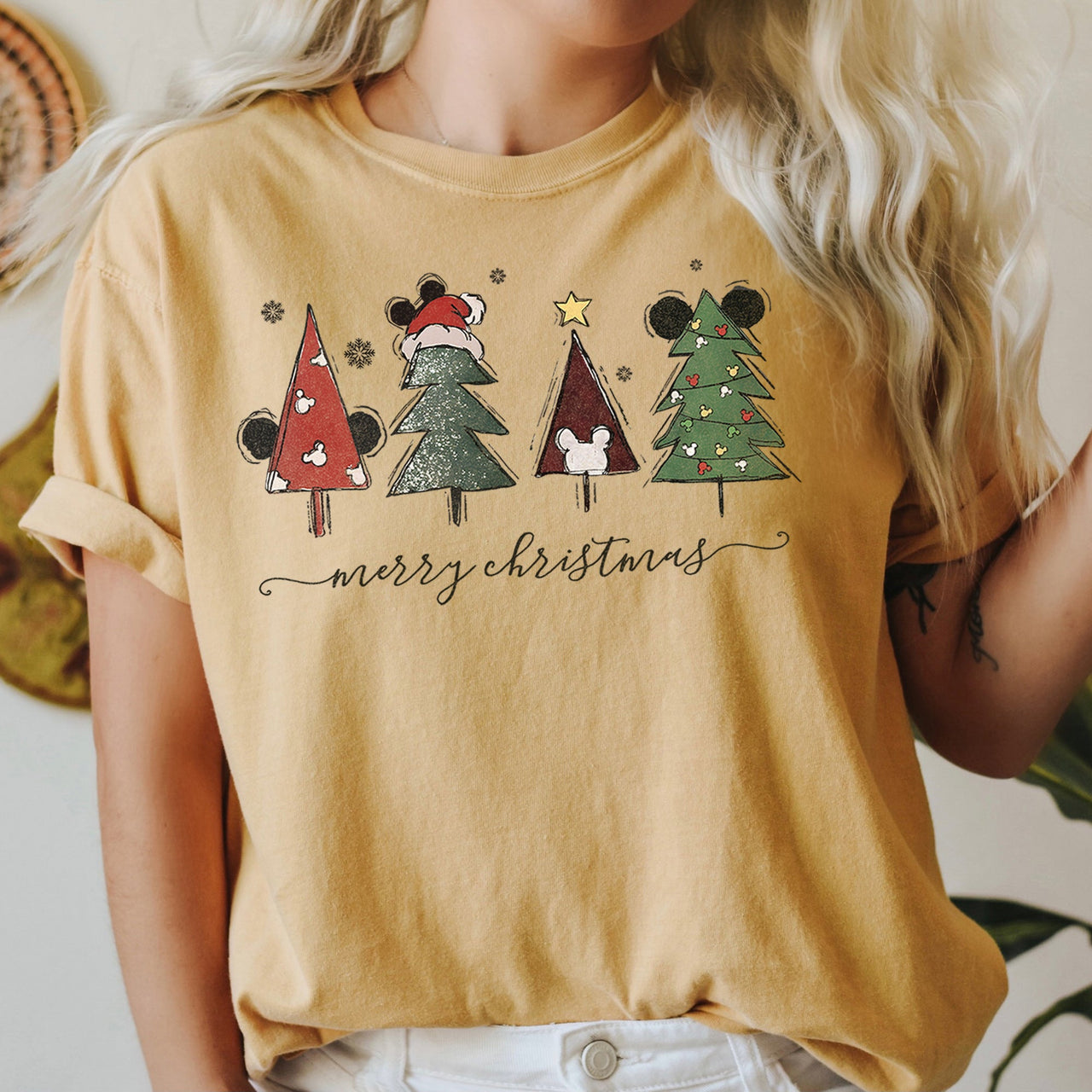 Theme Park Christmas Ears With Merry Christmas Trees And Mouse Comfort Colors Tee