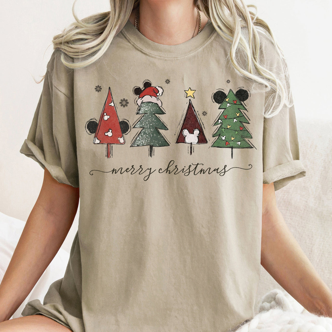 Theme Park Christmas Ears With Merry Christmas Trees And Mouse Comfort Colors Tee