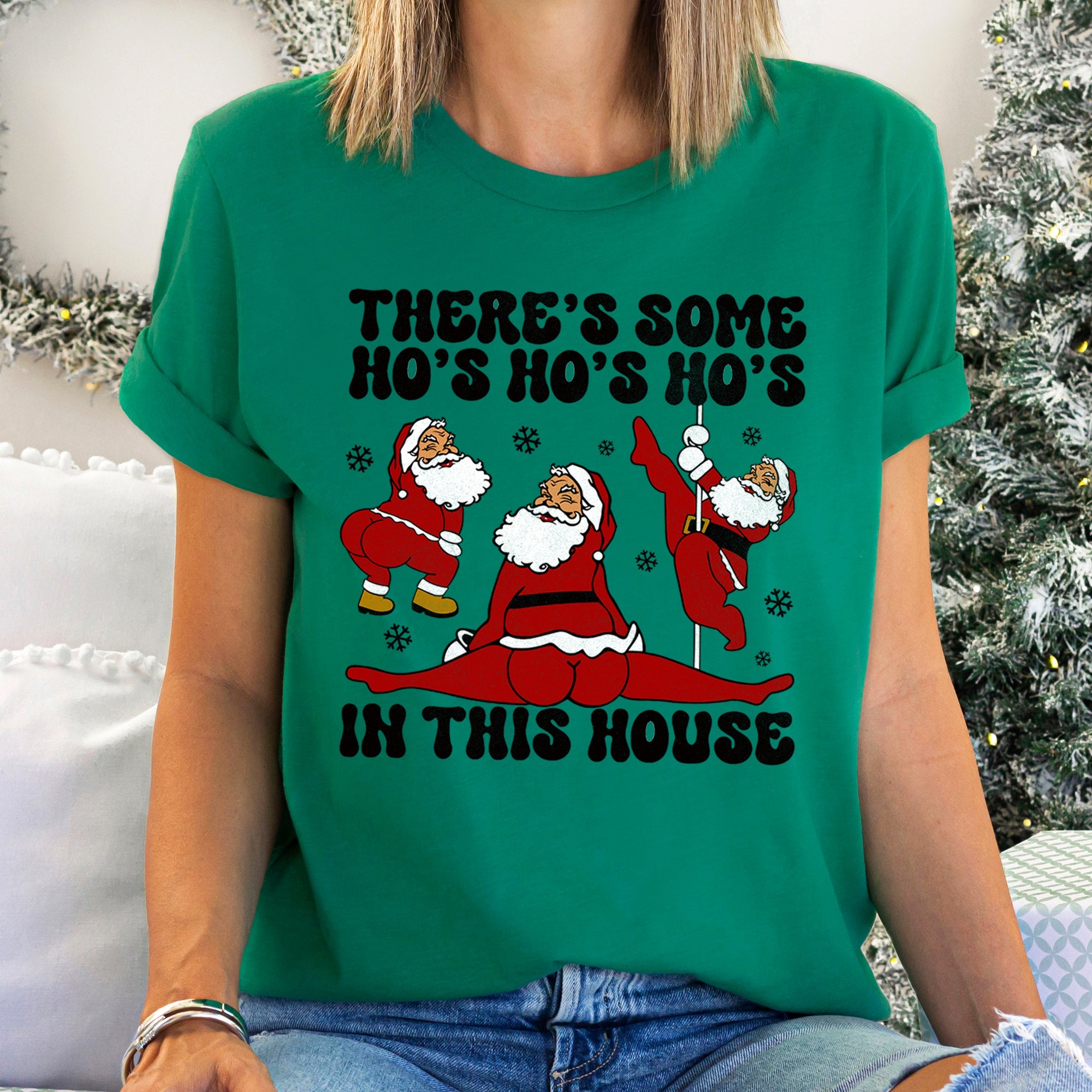 There's Some Ho's In This House Santa Dancing Twerk Retro Naughty Official Graphic Tee