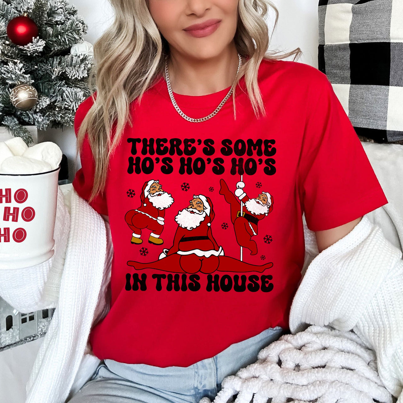 There's Some Ho's In This House Santa Dancing Twerk Retro Naughty Official Graphic Tee