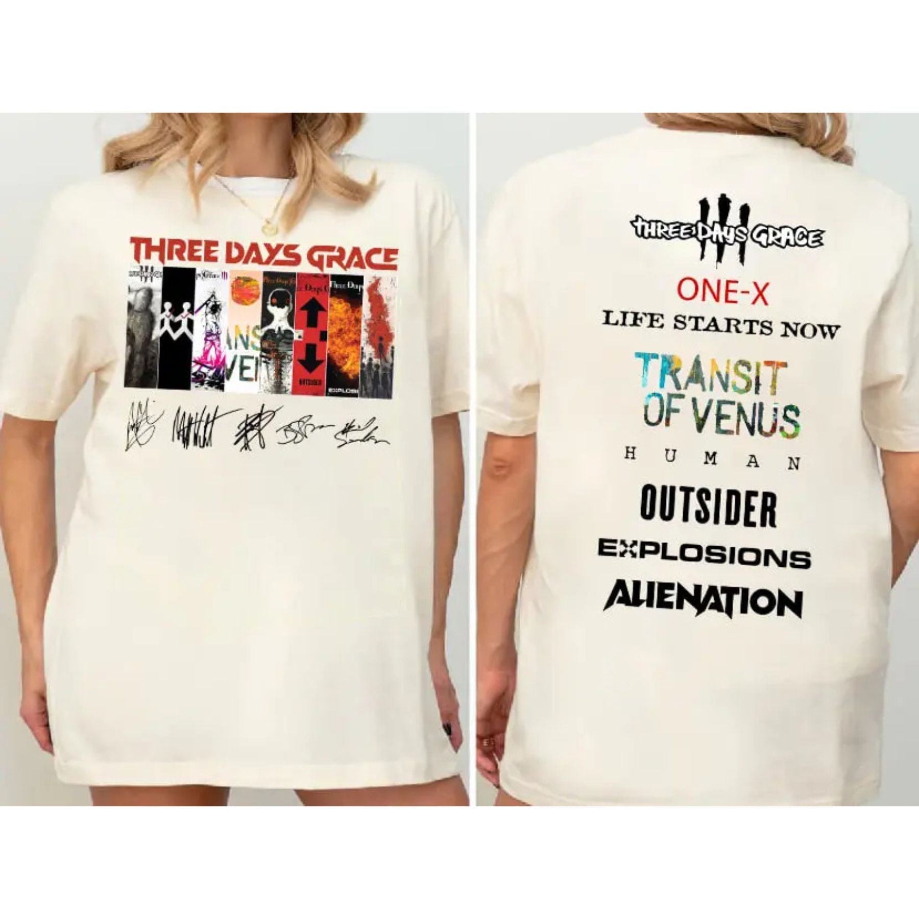 Three Days Grace Two-Sided Album T-Shirt - Rock Band Concert Tee, Official Fan Merch, Unisex Gift