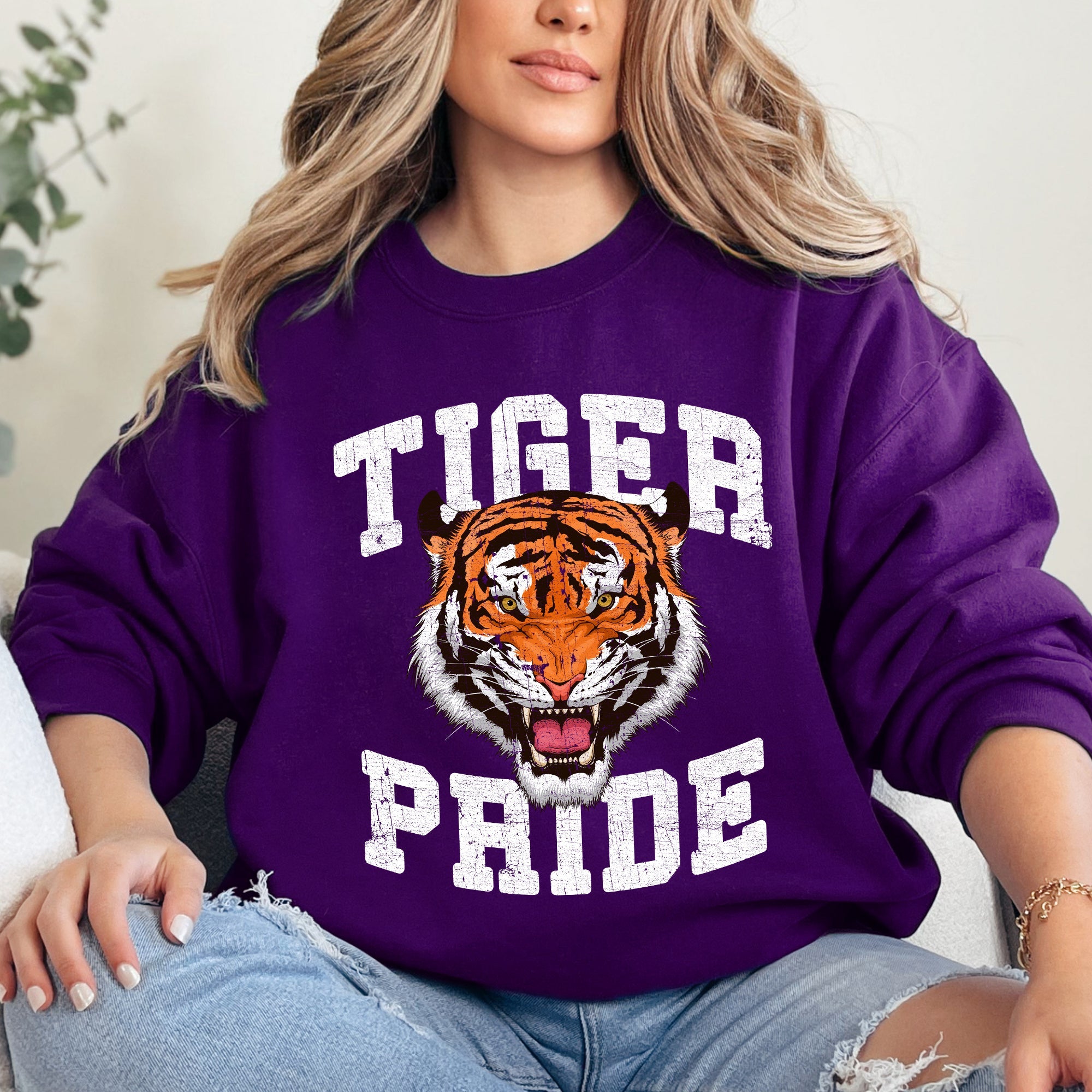 Tiger Pride Football Game Day Tailgate Touchdown Graphic Team Spirit Premium Sweatshirt
