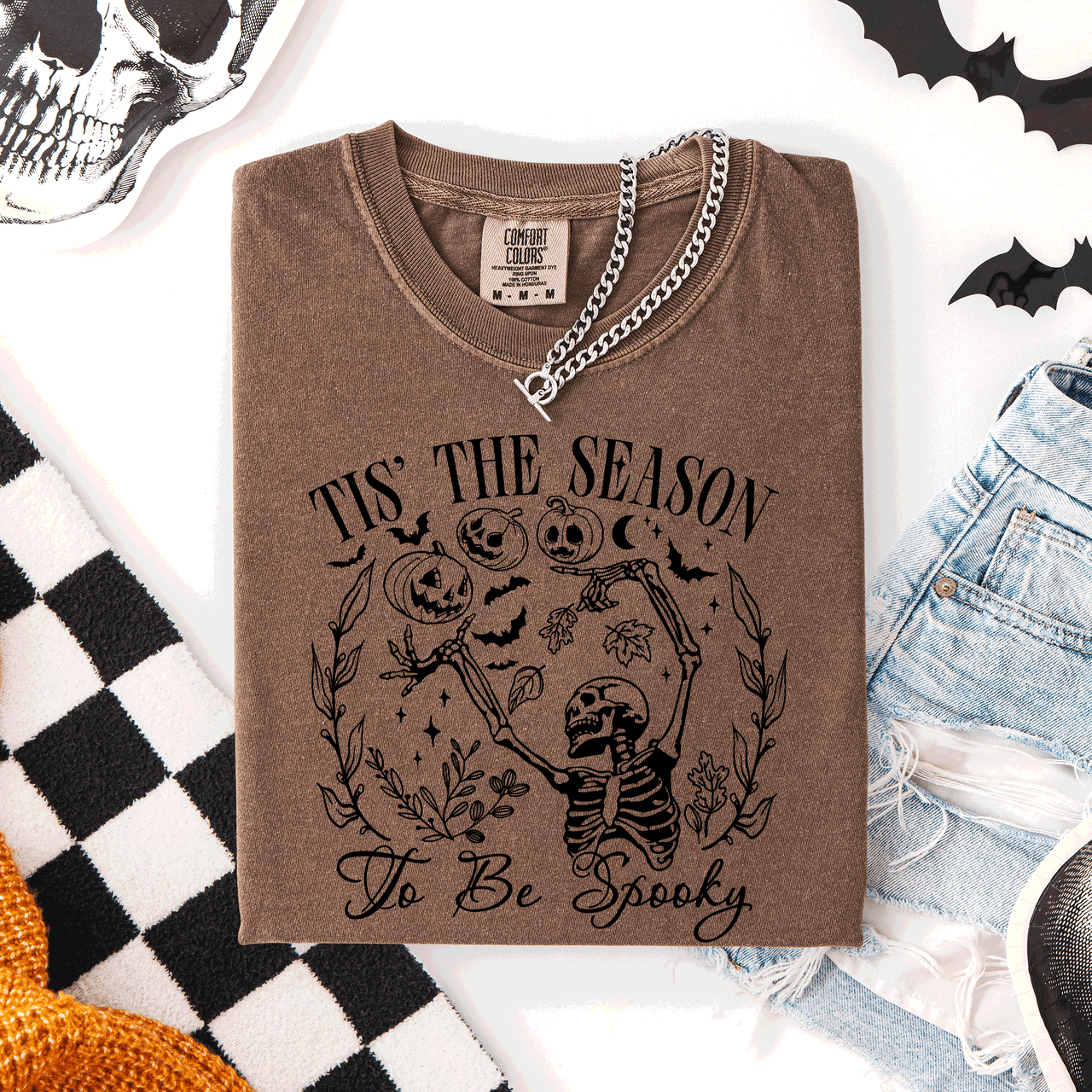 Tis The Season To Be Spooky Retro Classic Halloween Skeleton Edition Comfort Colors Tee