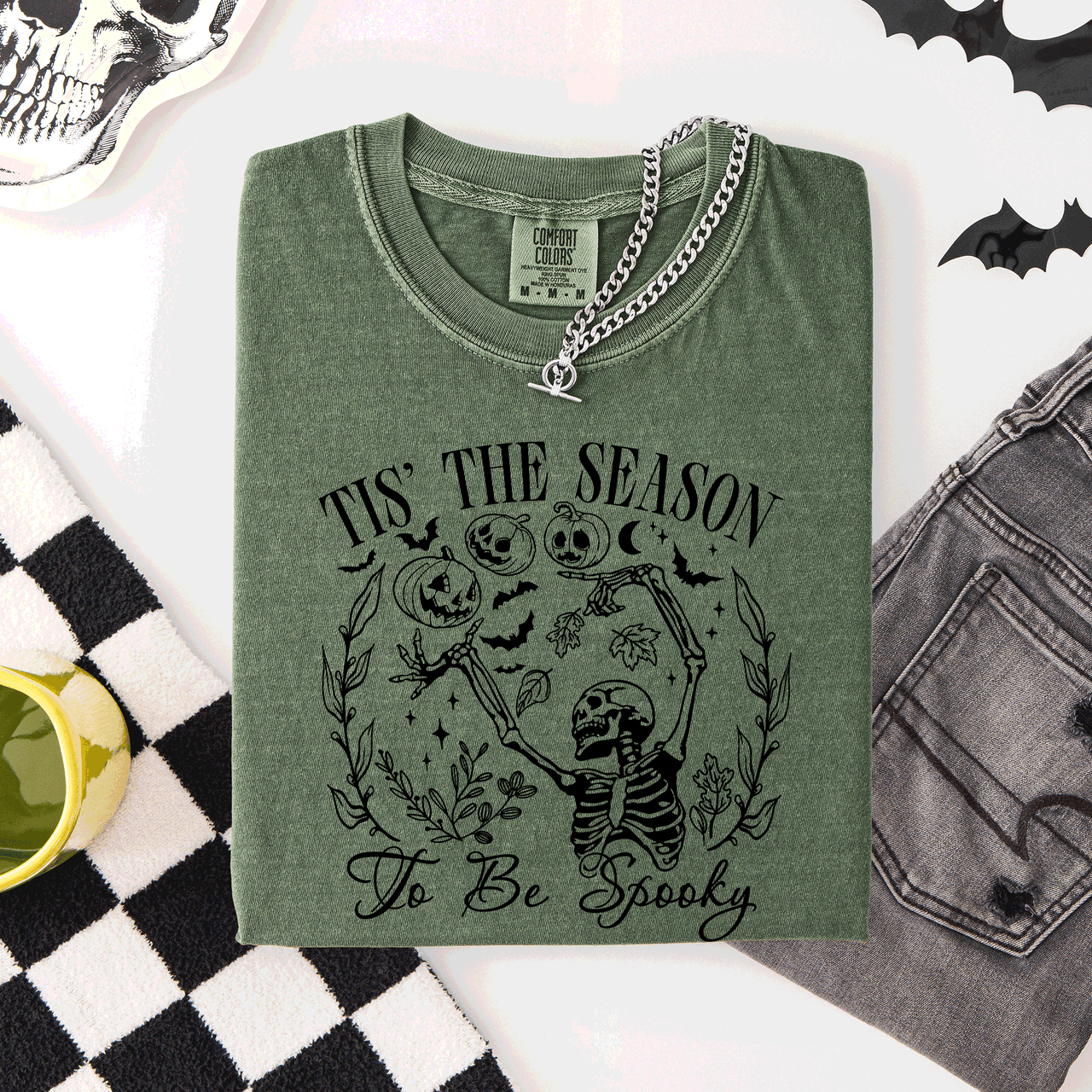 Tis The Season To Be Spooky Retro Classic Halloween Skeleton Edition Comfort Colors Tee