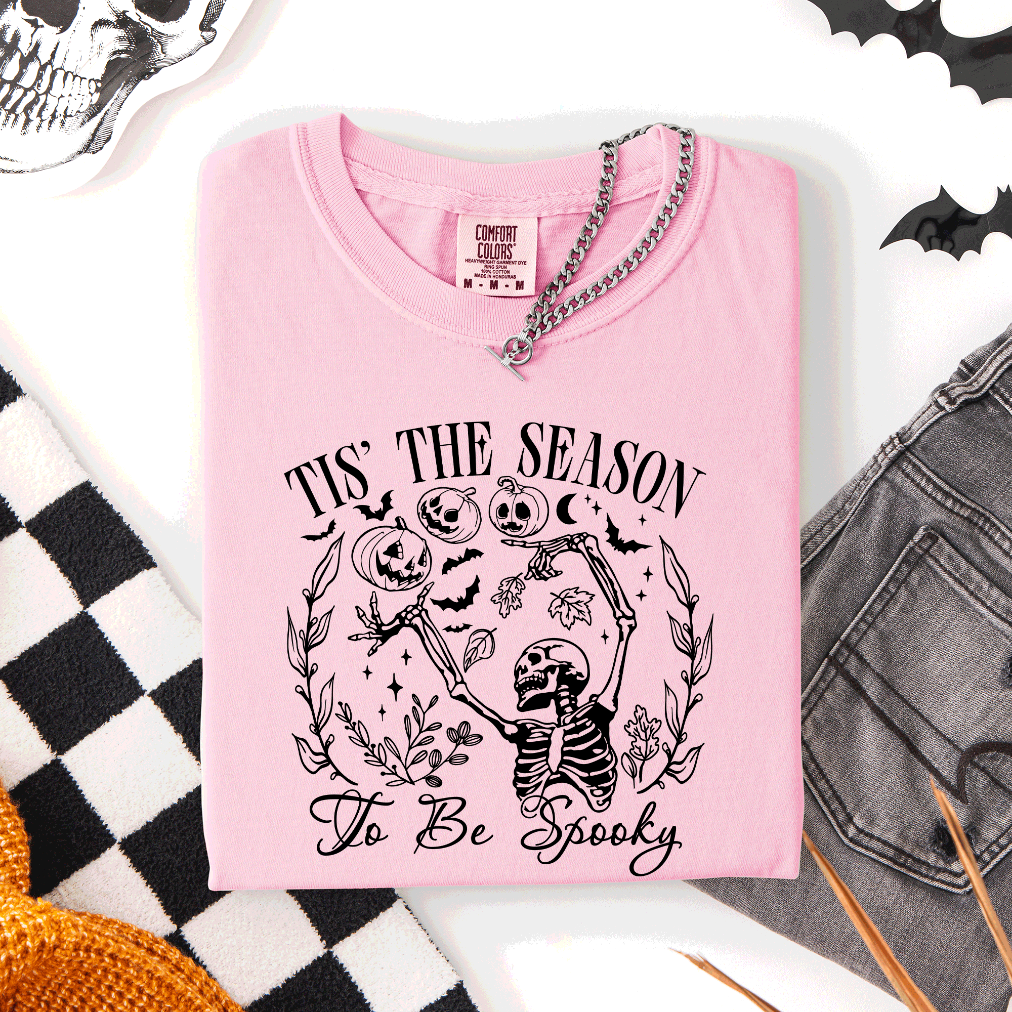 Tis The Season To Be Spooky Retro Classic Halloween Skeleton Edition Comfort Colors Tee