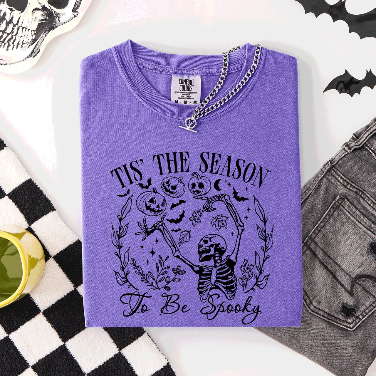 Tis The Season To Be Spooky Retro Classic Halloween Skeleton Edition Comfort Colors Tee