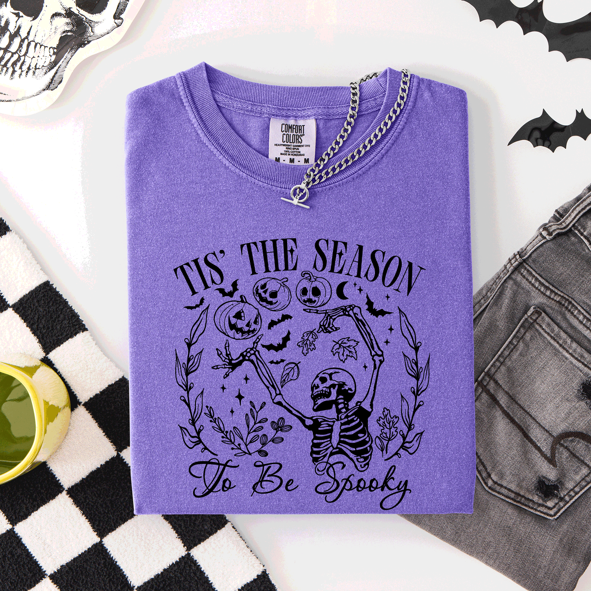 Tis The Season To Be Spooky Retro Classic Halloween Skeleton Edition Comfort Colors Tee
