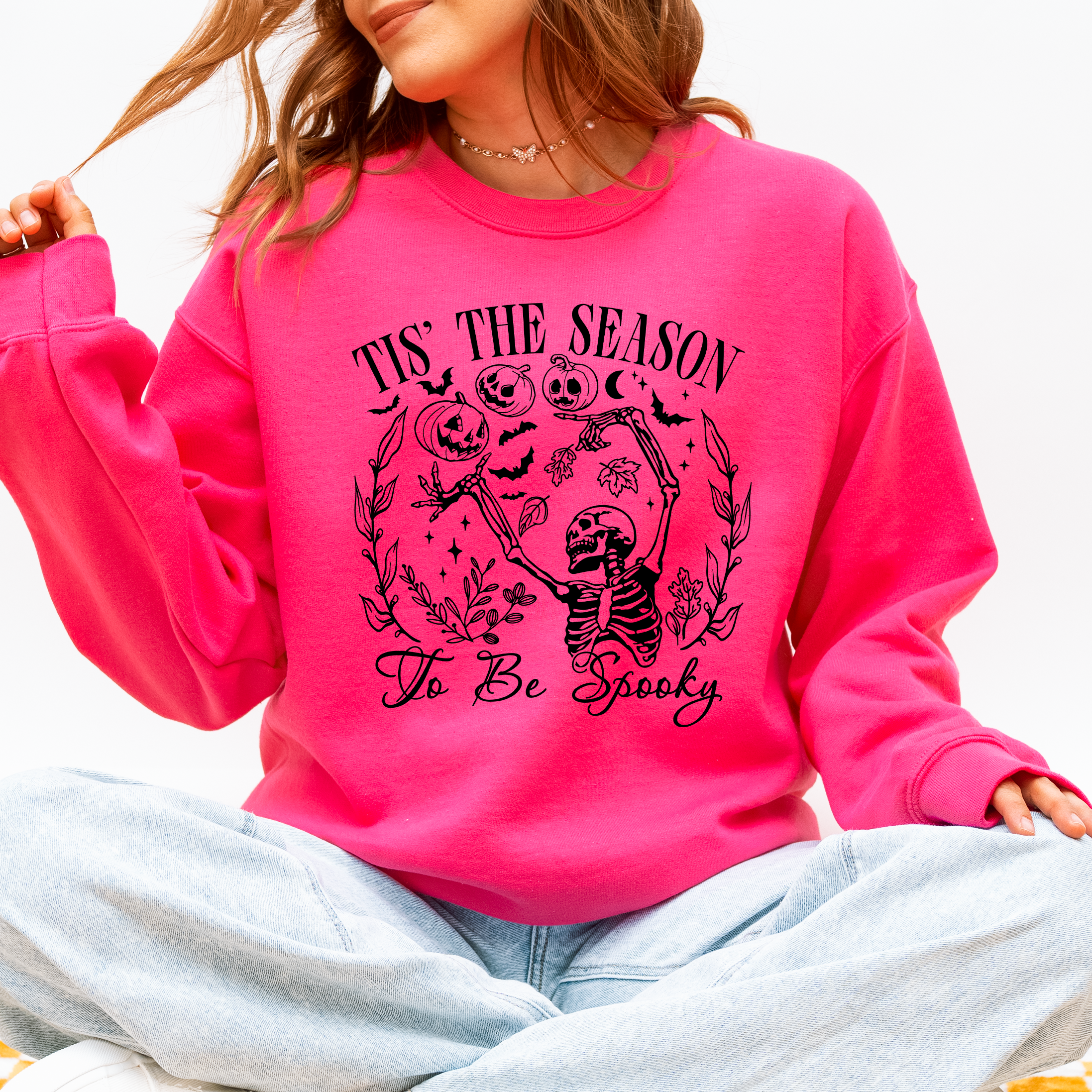 Tis The Season To Be Spooky Skeleton Halloween Retro Classic Ghoulish Festive Night Edition Sweatshirt