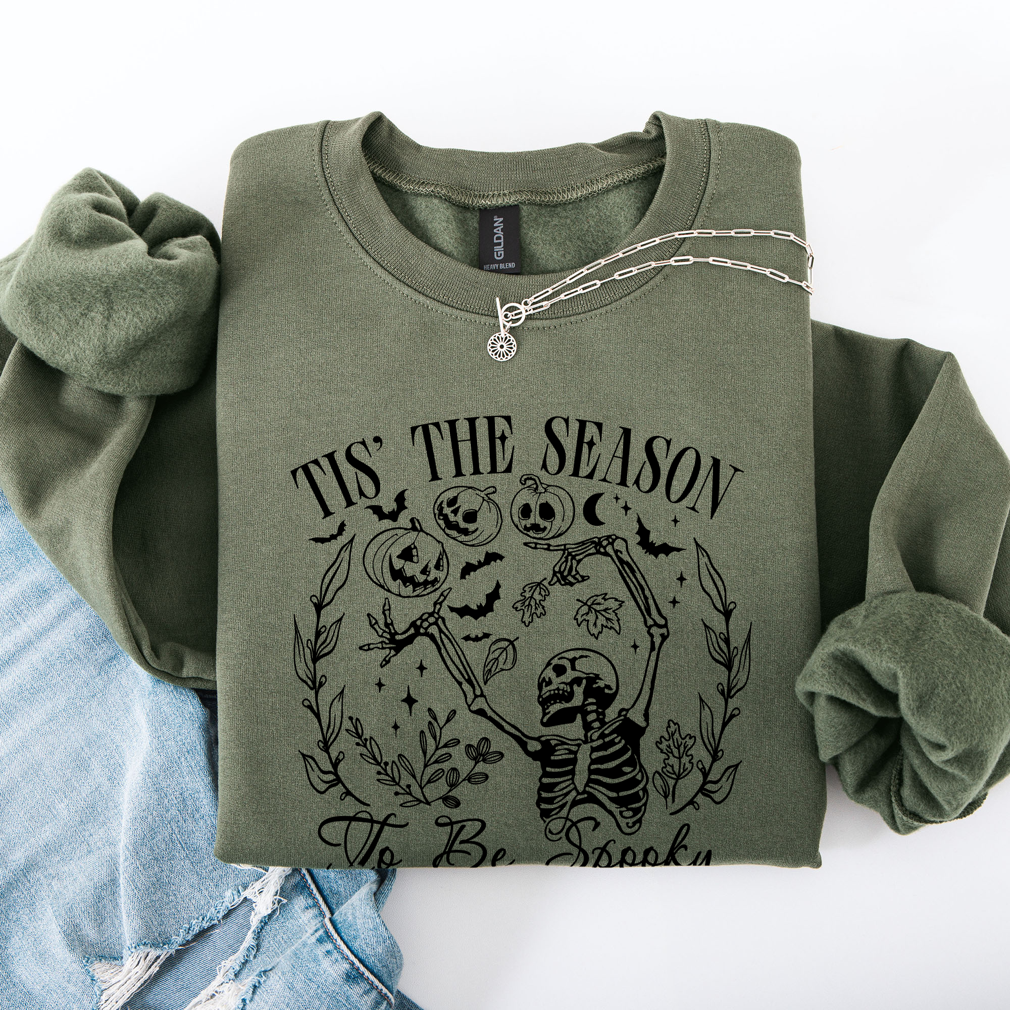 Tis The Season To Be Spooky Skeleton Halloween Retro Classic Ghoulish Festive Night Edition Sweatshirt
