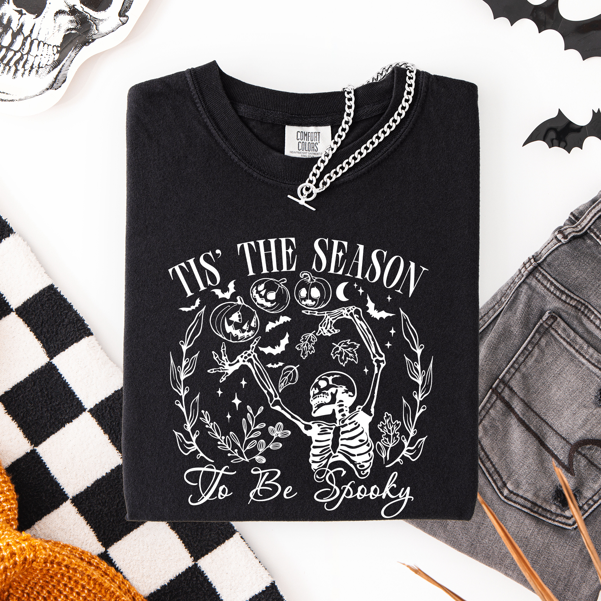 Tis The Season To Be Spooky Retro Classic Halloween Skeleton Edition Comfort Colors Tee