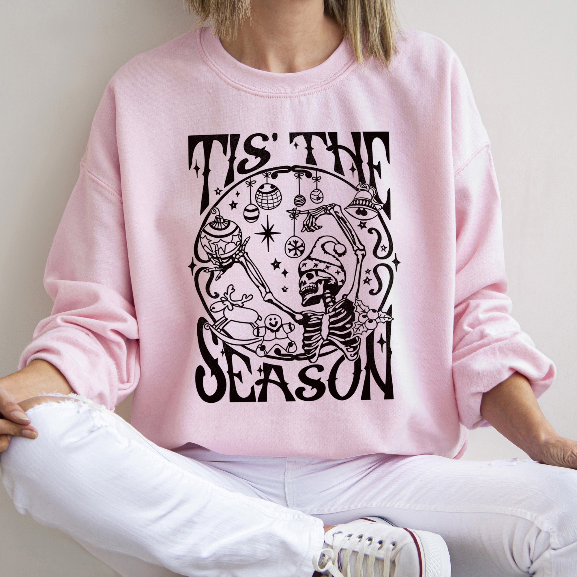 Tis The Season Christmas Skeleton Jolly Holiday Spirit Festive Skeleton Design For Cozy Winter Nights Sweatshirt