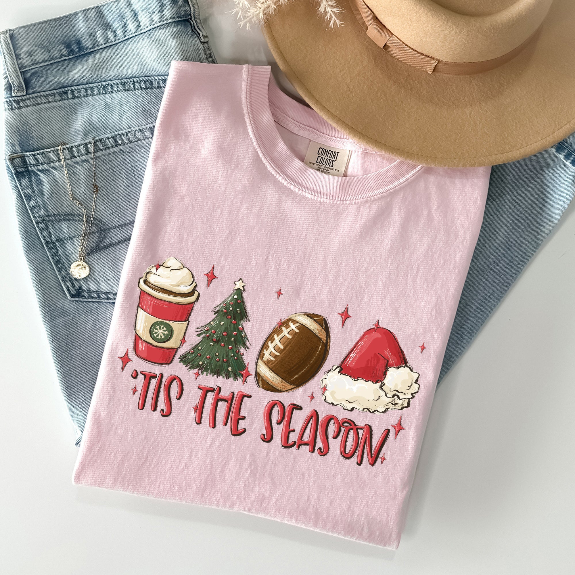 Tis The Season Christmas Football Santa Tree Coffee Winter Xmas Comfort Colors Tee