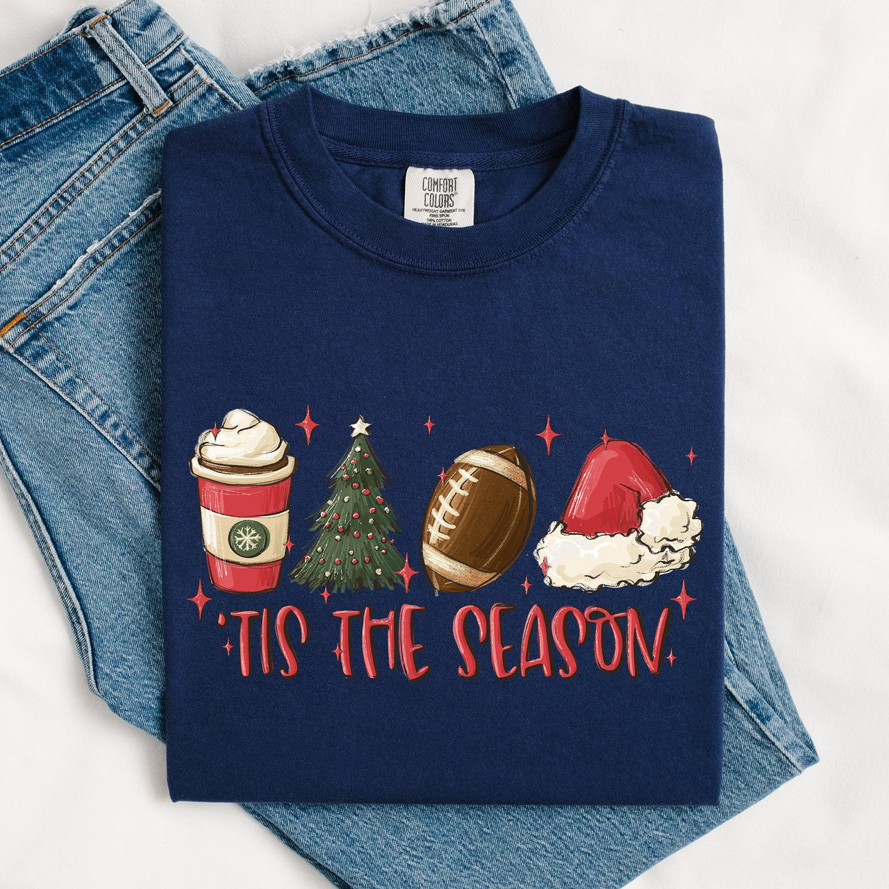 Tis The Season Christmas Football Santa Tree Coffee Winter Xmas Comfort Colors Tee