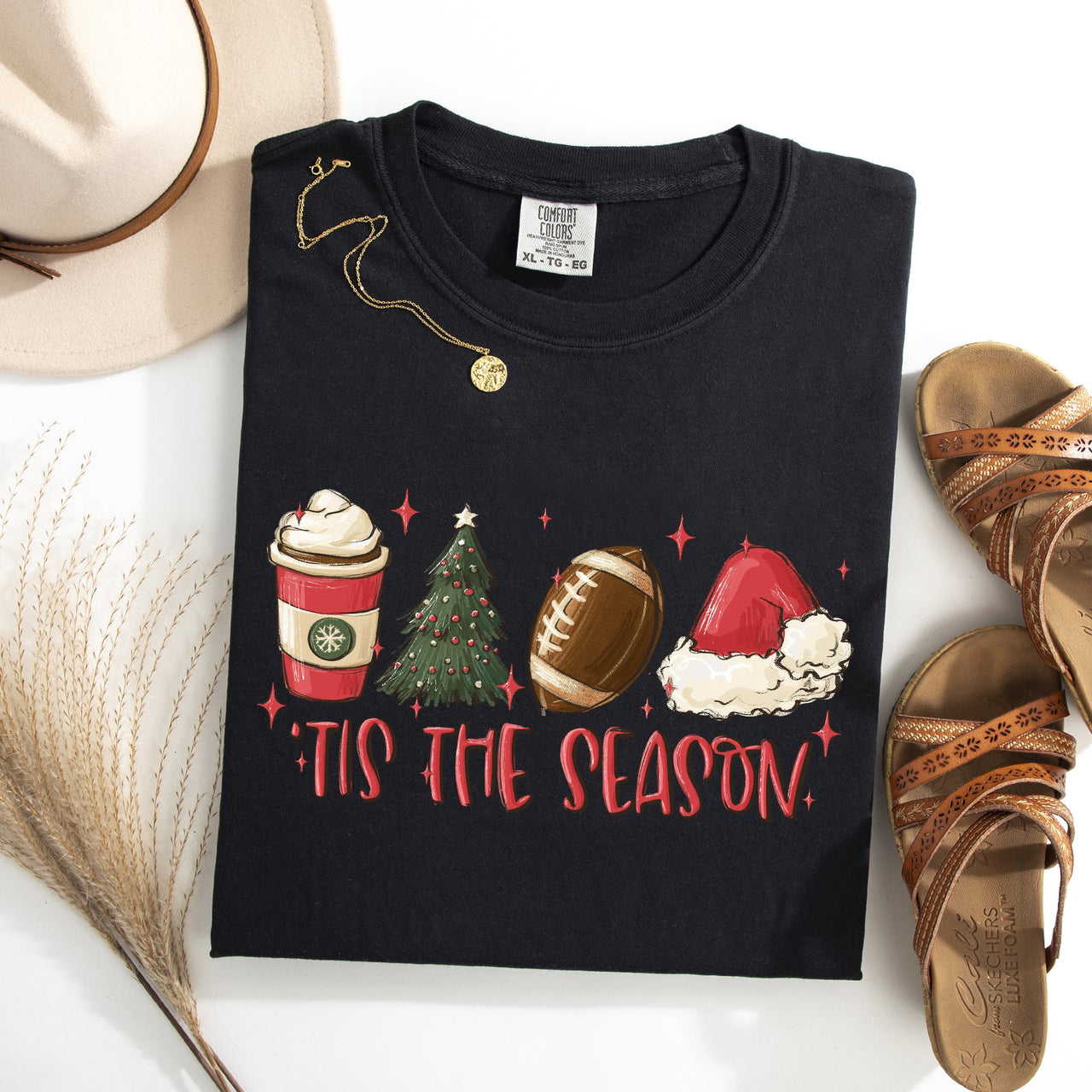 Tis The Season Christmas Football Santa Tree Coffee Winter Xmas Comfort Colors Tee