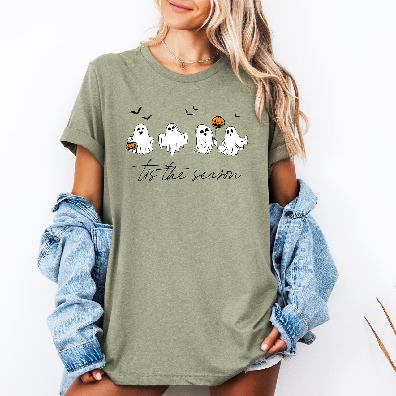 Tis The Season, Cute Ghosts, Halloween Night Parade With Spooky Fun Faces Graphic Tee