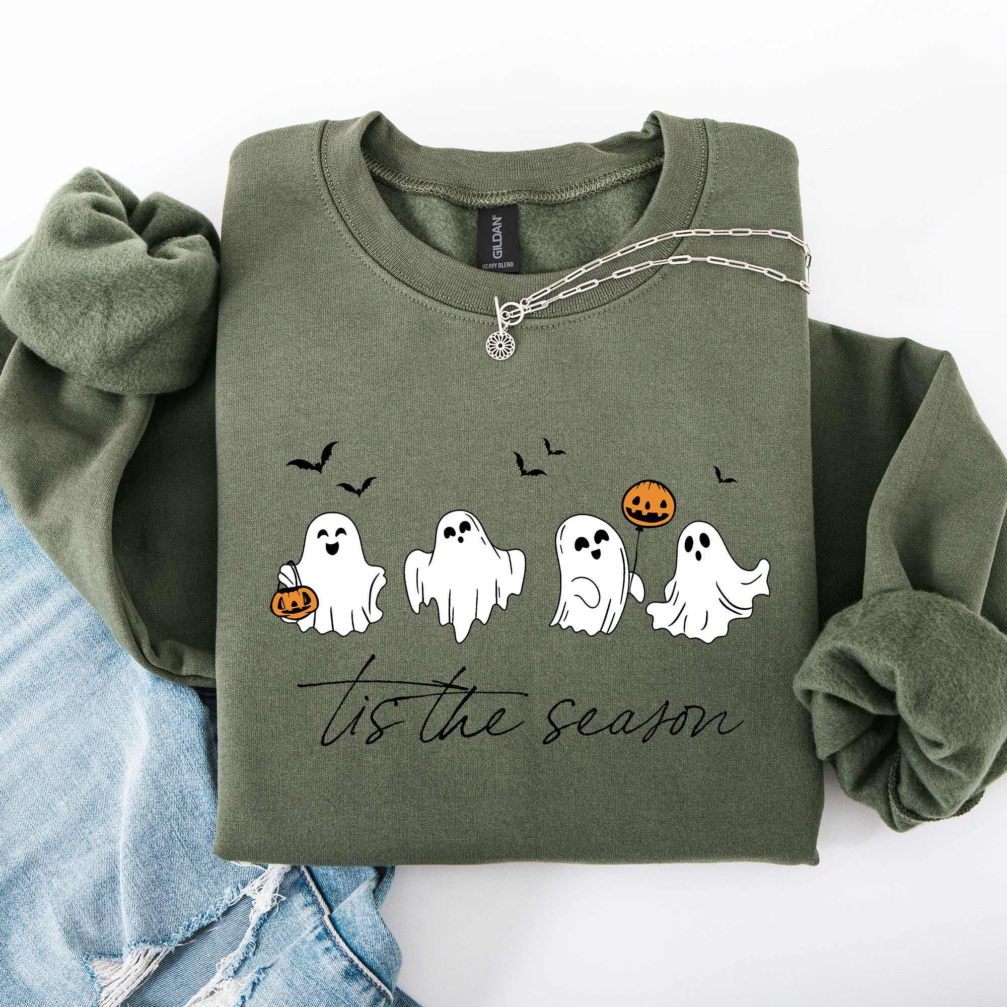 Tis The Season, Cute Ghosts Halloween Night Parade Of Friendly Phantoms In Cozy Autumn Glow Sweatshirt