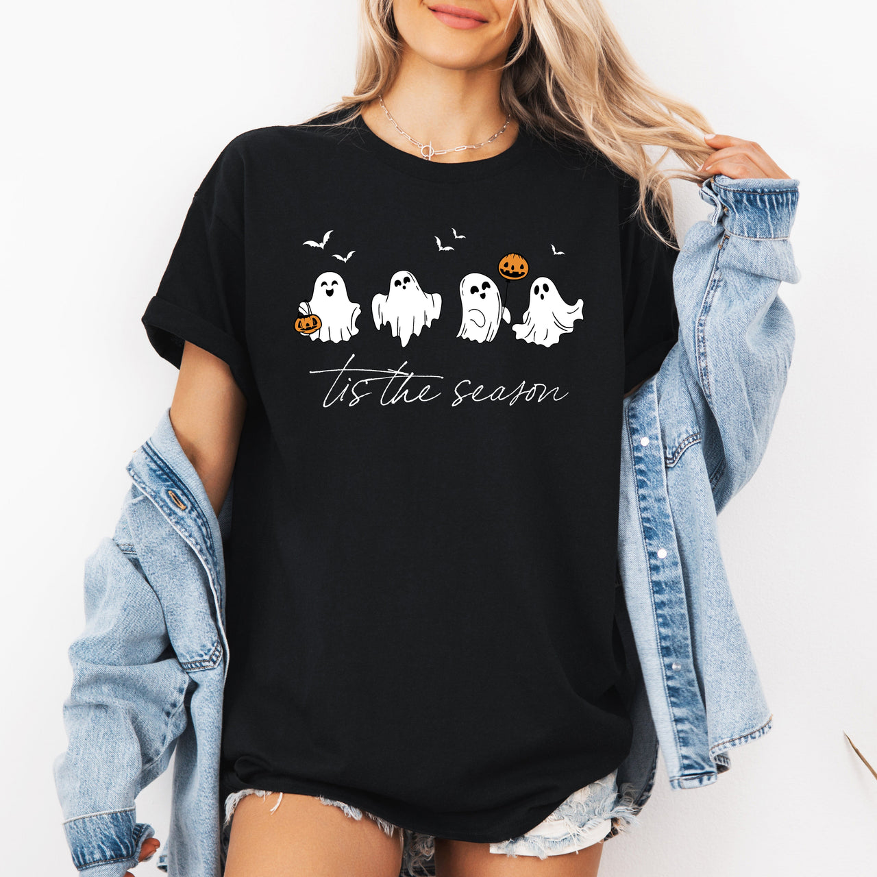 Tis The Season, Cute Ghosts, Halloween Night Parade With Spooky Fun Faces Graphic Tee