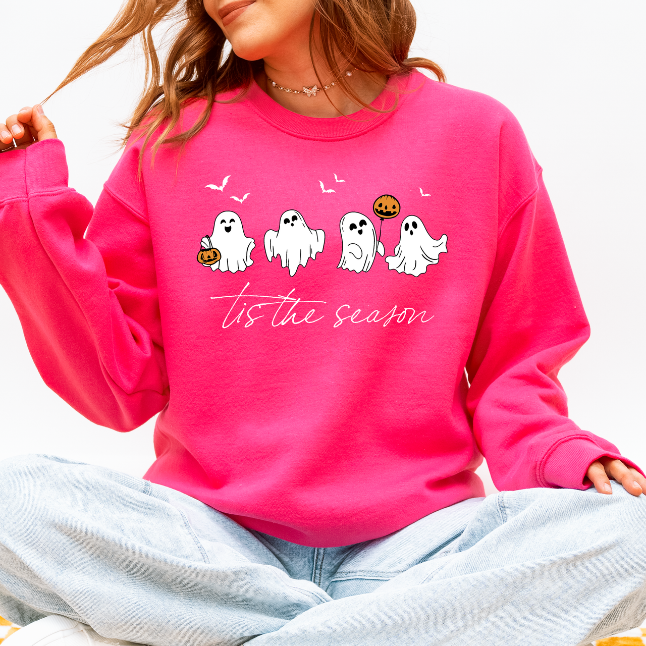 Tis The Season, Cute Ghosts Halloween Night Parade Of Friendly Phantoms In Cozy Autumn Glow Sweatshirt