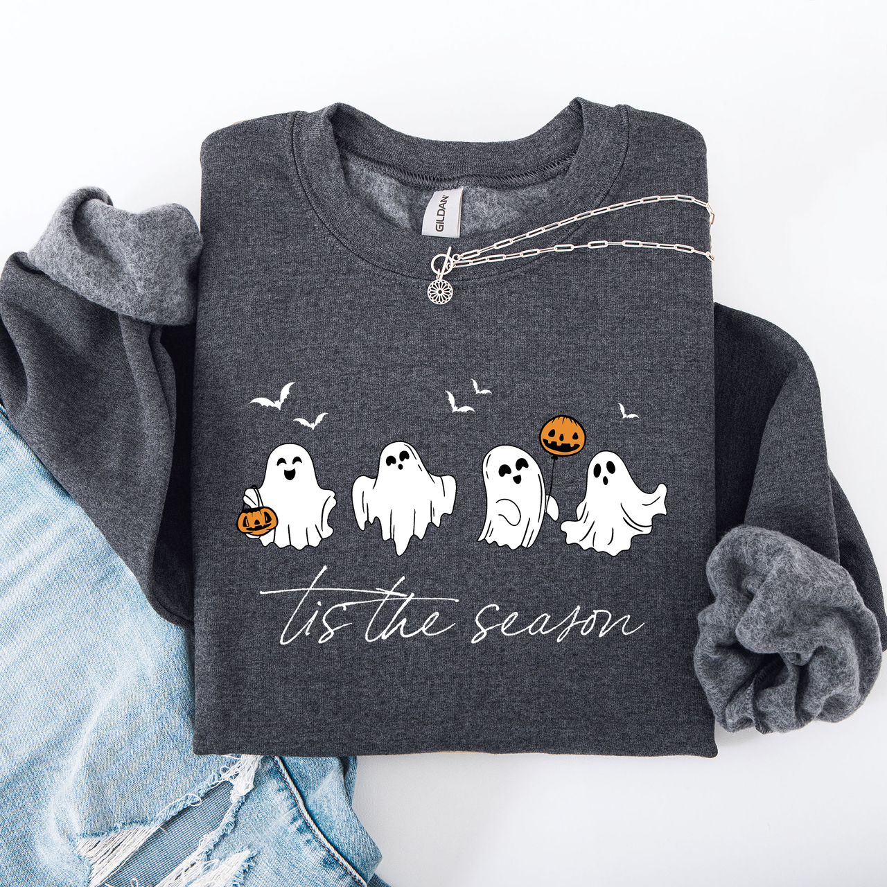 Tis The Season, Cute Ghosts Halloween Night Parade Of Friendly Phantoms In Cozy Autumn Glow Sweatshirt