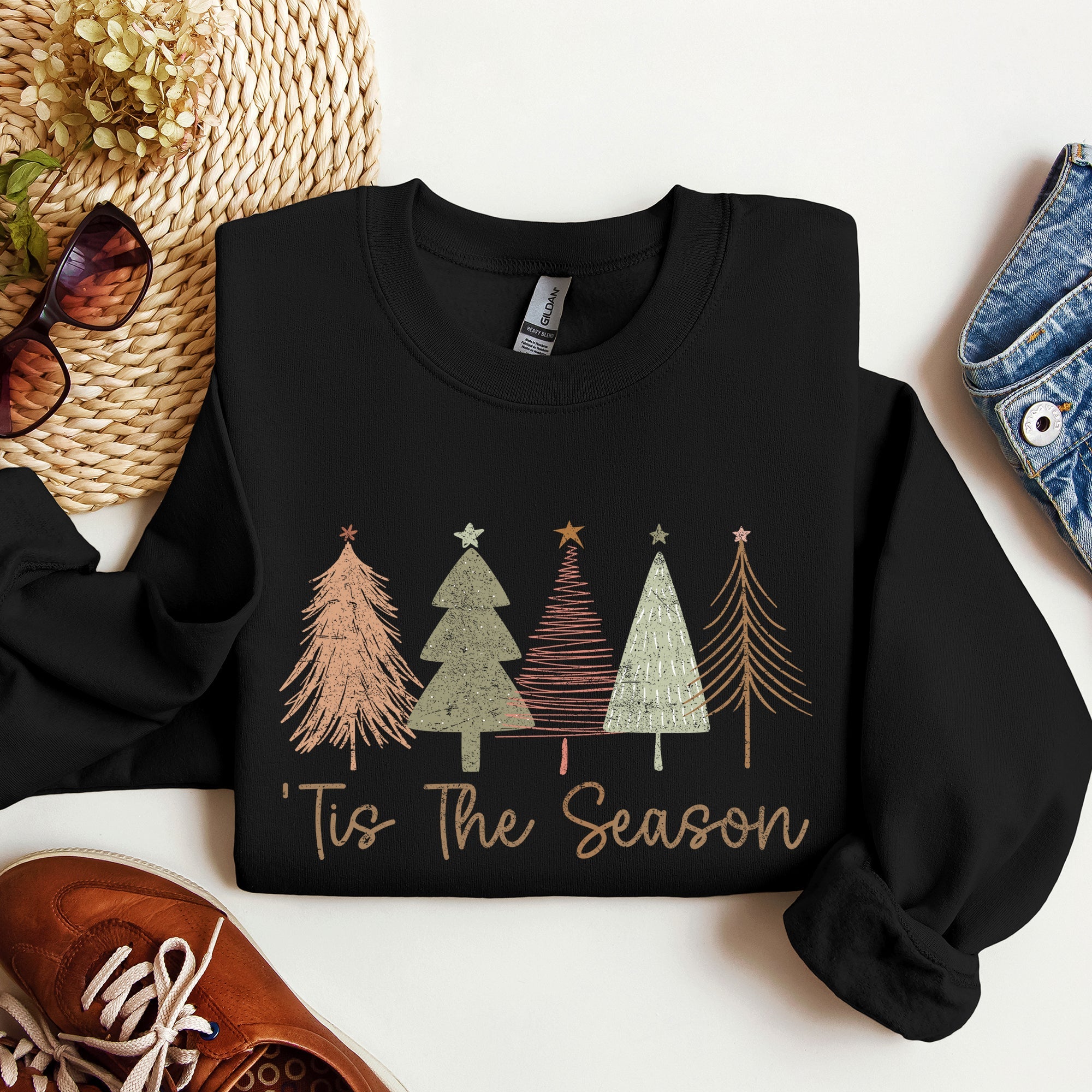 Tis The Season Doodle Christmas Trees Pastels Cozy Holiday Doodle Artwork Sweatshirt