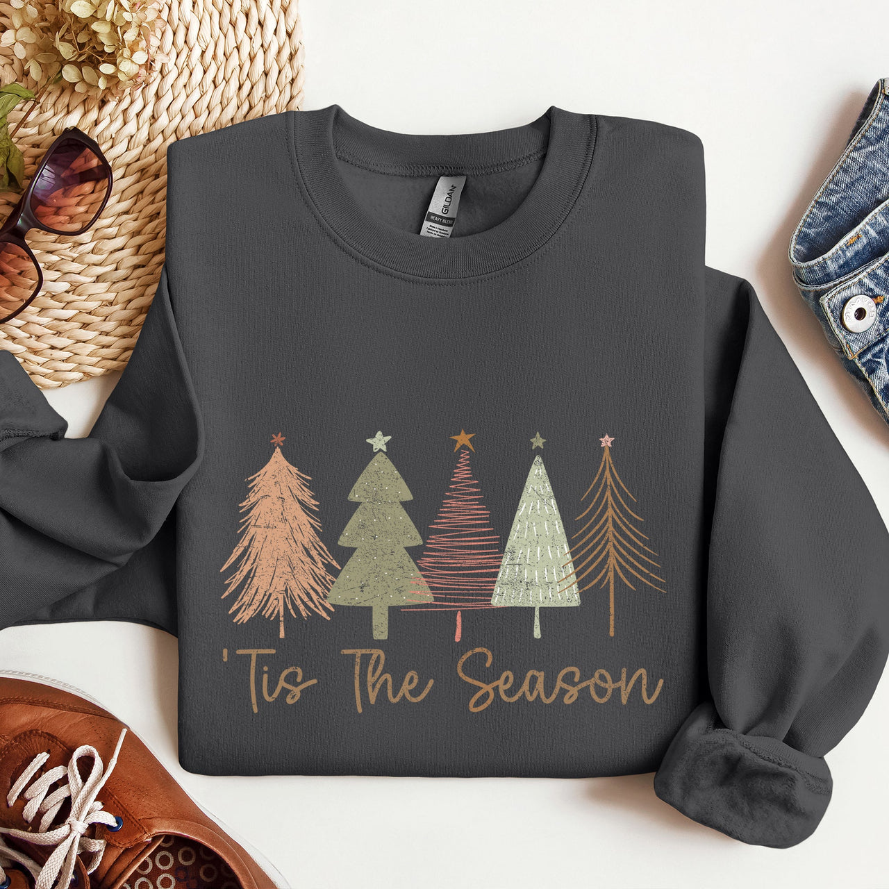 Tis The Season Doodle Christmas Trees Pastels Cozy Holiday Doodle Artwork Sweatshirt