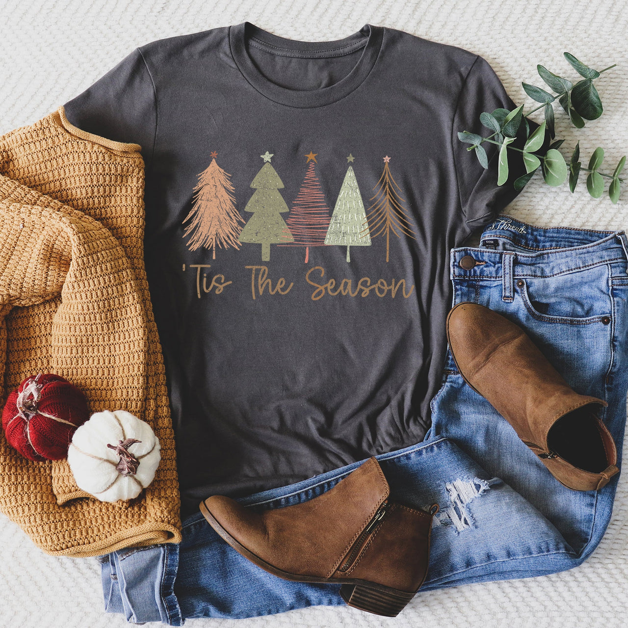 Tis The Season Doodle Christmas Trees Pastels Soft Comfy Winter Holiday Art Inspired By Cozy Moments Graphic Tee
