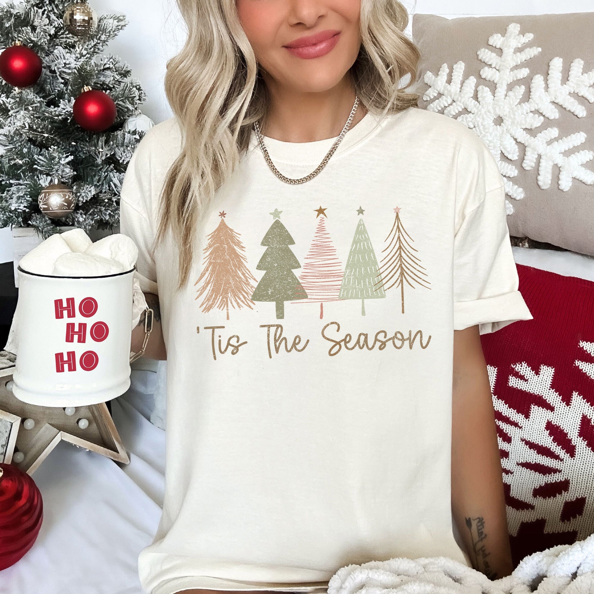 Tis The Season, Doodle Christmas Trees, Pastels, Gorgeous Limited Edition Comfort Colors Tee