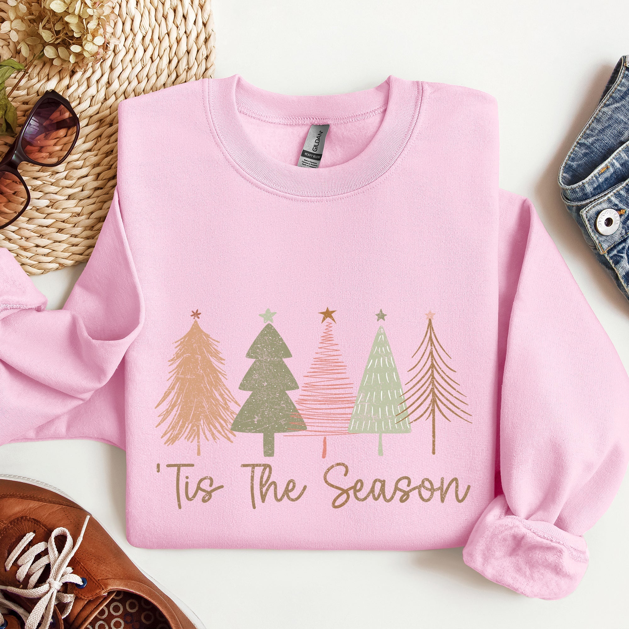 Tis The Season Doodle Christmas Trees Pastels Cozy Holiday Doodle Artwork Sweatshirt