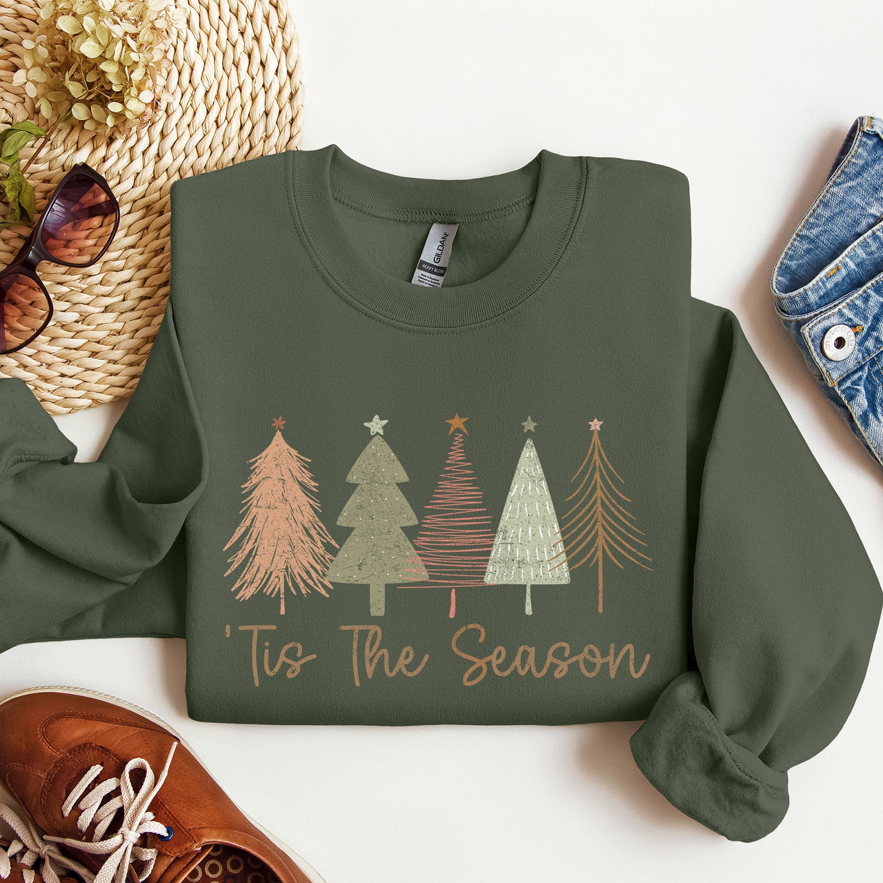 Tis The Season Doodle Christmas Trees Pastels Cozy Holiday Doodle Artwork Sweatshirt