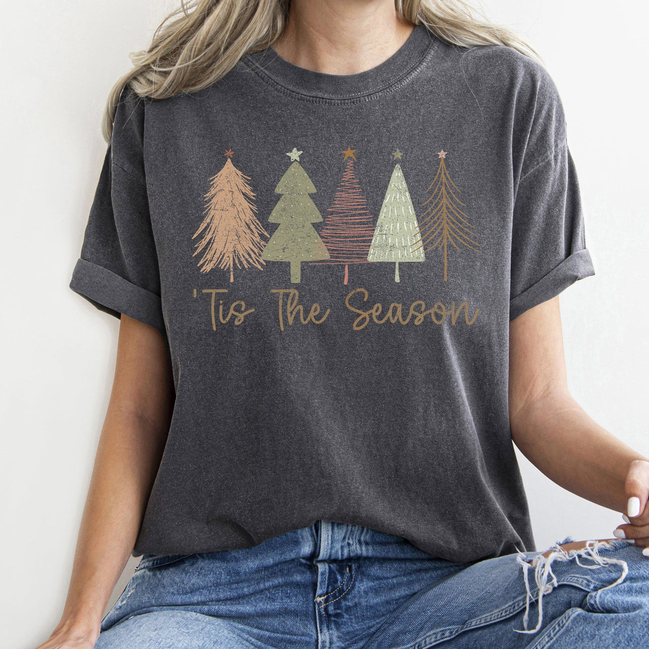 Tis The Season, Doodle Christmas Trees, Pastels, Gorgeous Limited Edition Comfort Colors Tee