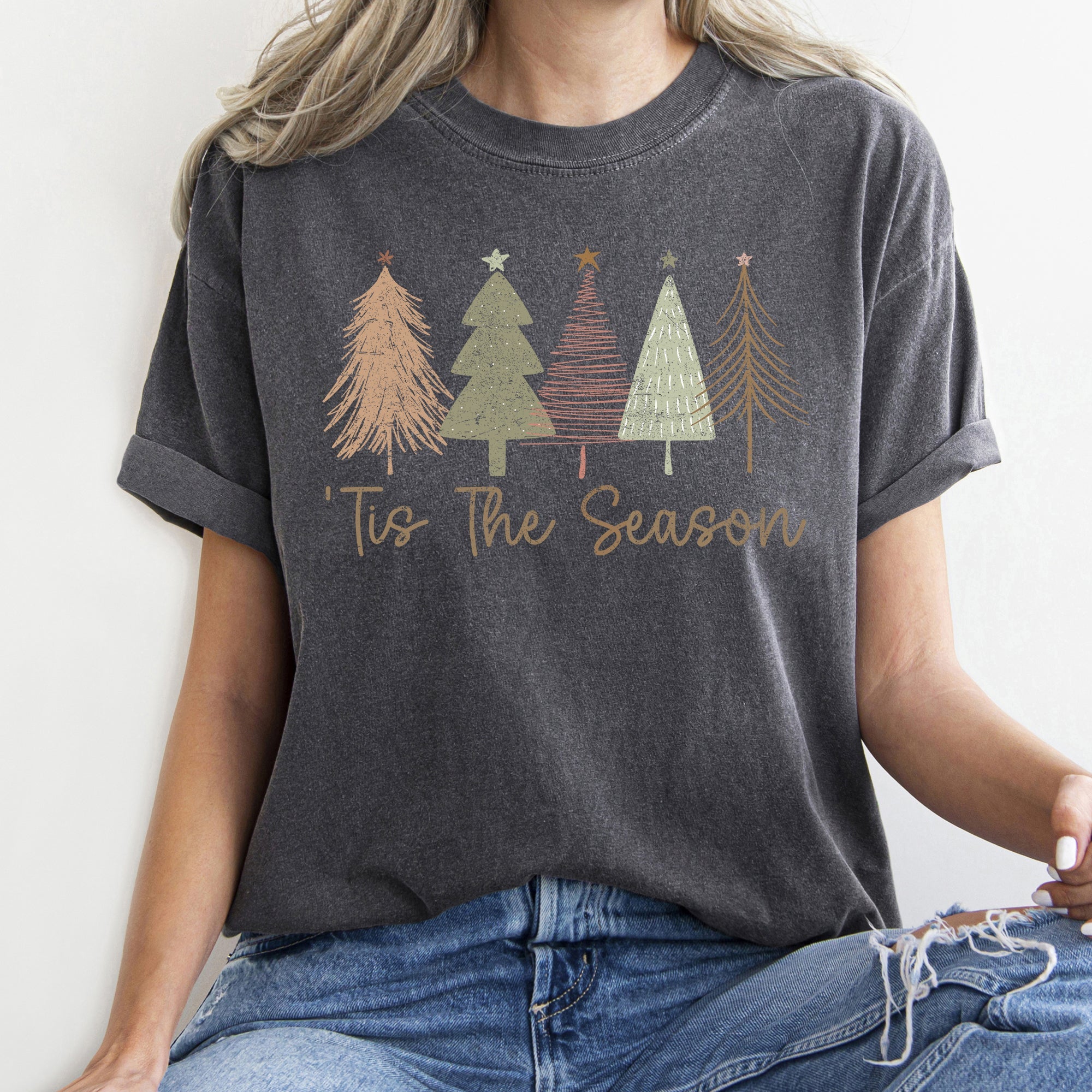 Tis The Season, Doodle Christmas Trees, Pastels, Gorgeous Limited Edition Comfort Colors Tee