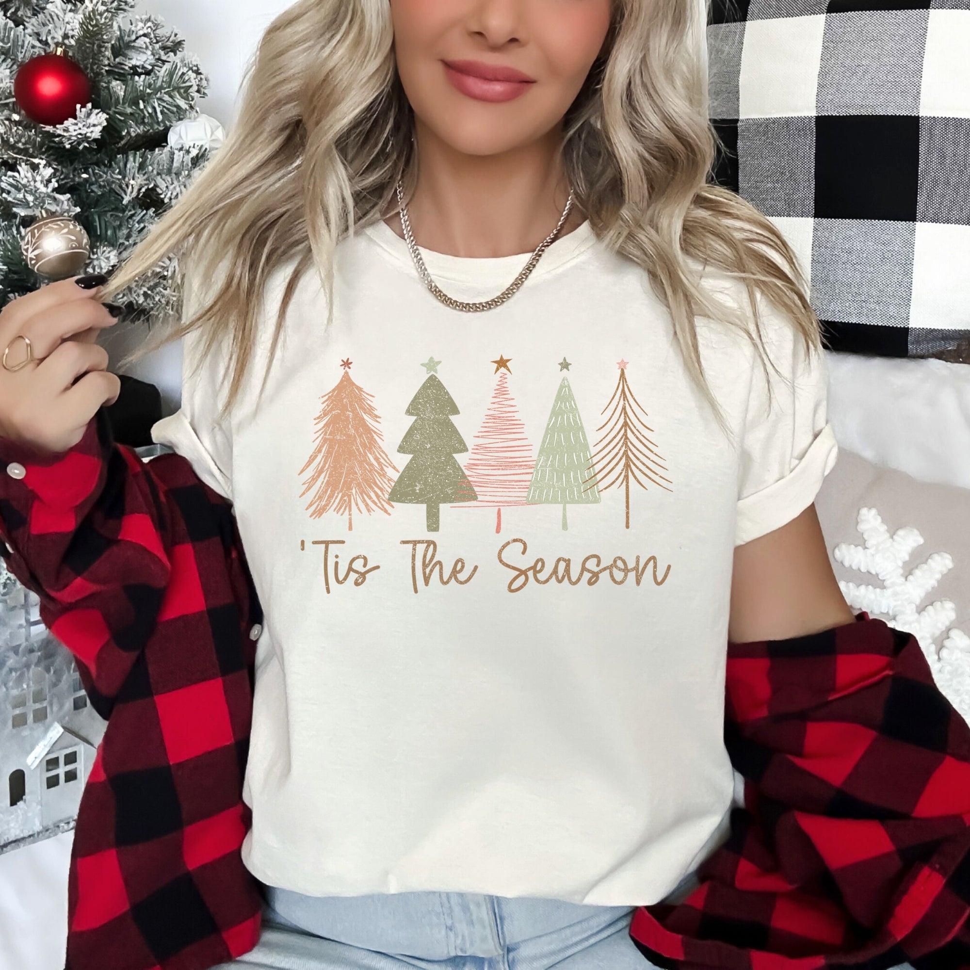 Tis The Season Doodle Christmas Trees Pastels Soft Comfy Winter Holiday Art Inspired By Cozy Moments Graphic Tee