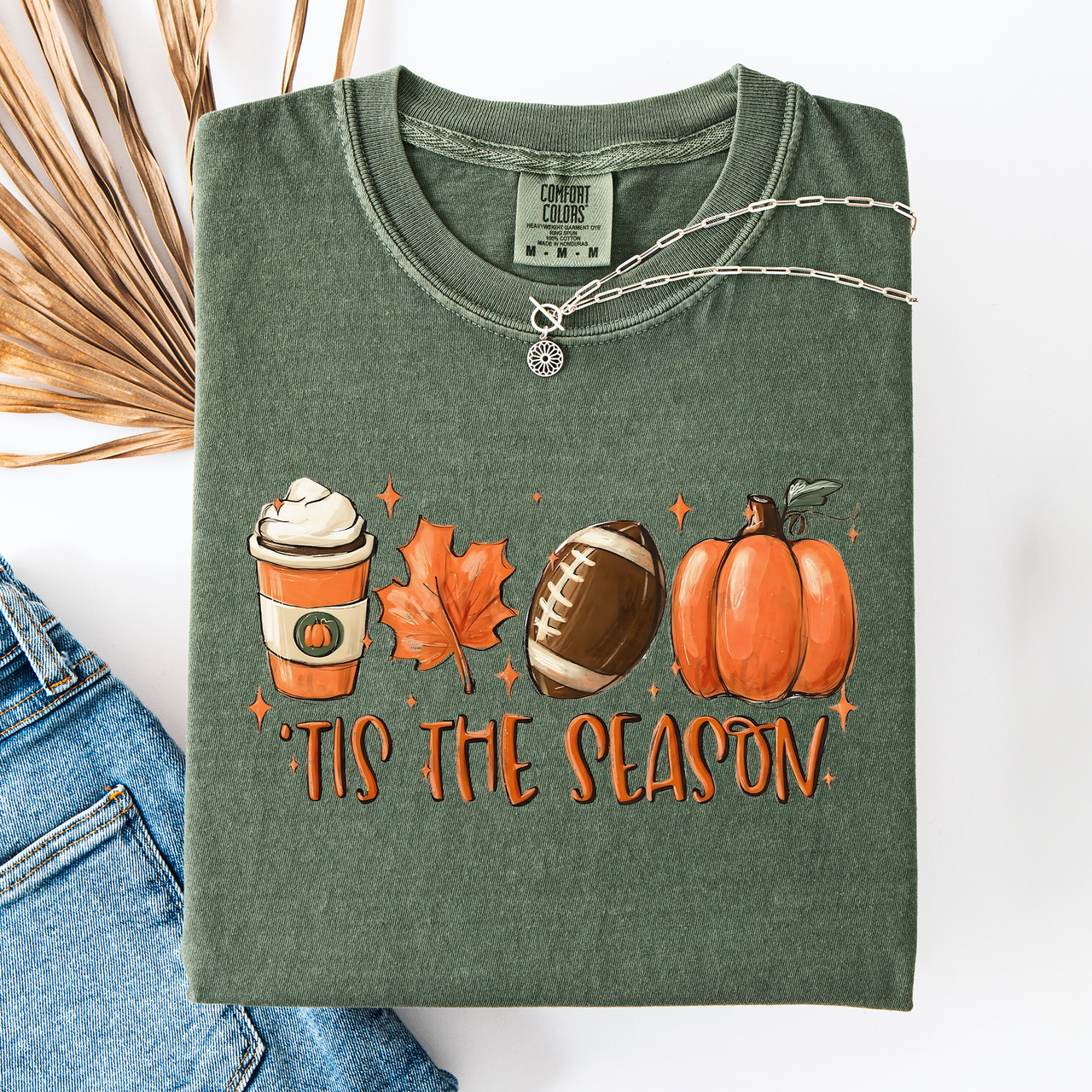 Tis The Season Football Game Day Pumpkin Coffee Autumn Fall Edition Comfort Colors Tee