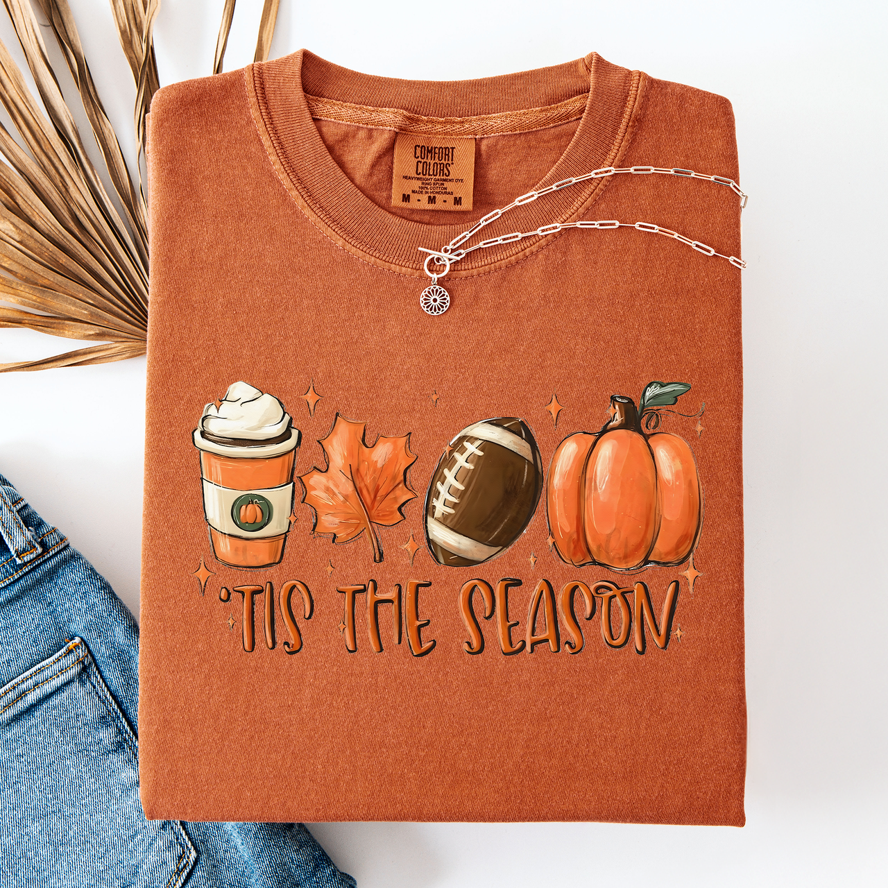 Tis The Season Football Game Day Pumpkin Coffee Autumn Fall Edition Comfort Colors Tee