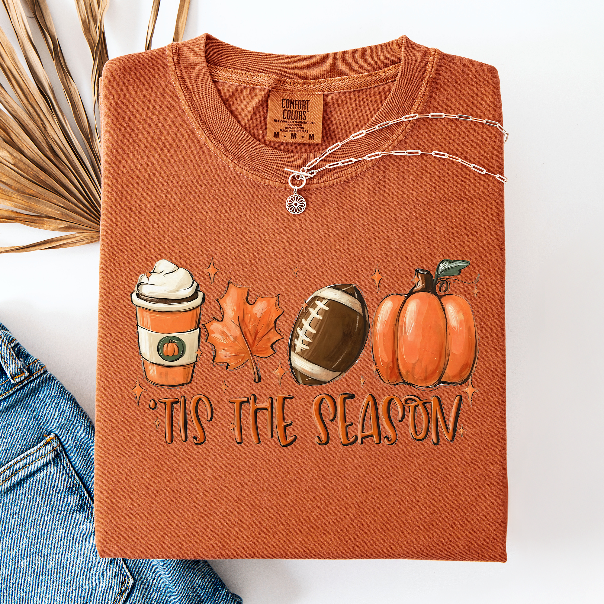 Tis The Season Football Game Day Pumpkin Coffee Autumn Fall Edition Comfort Colors Tee