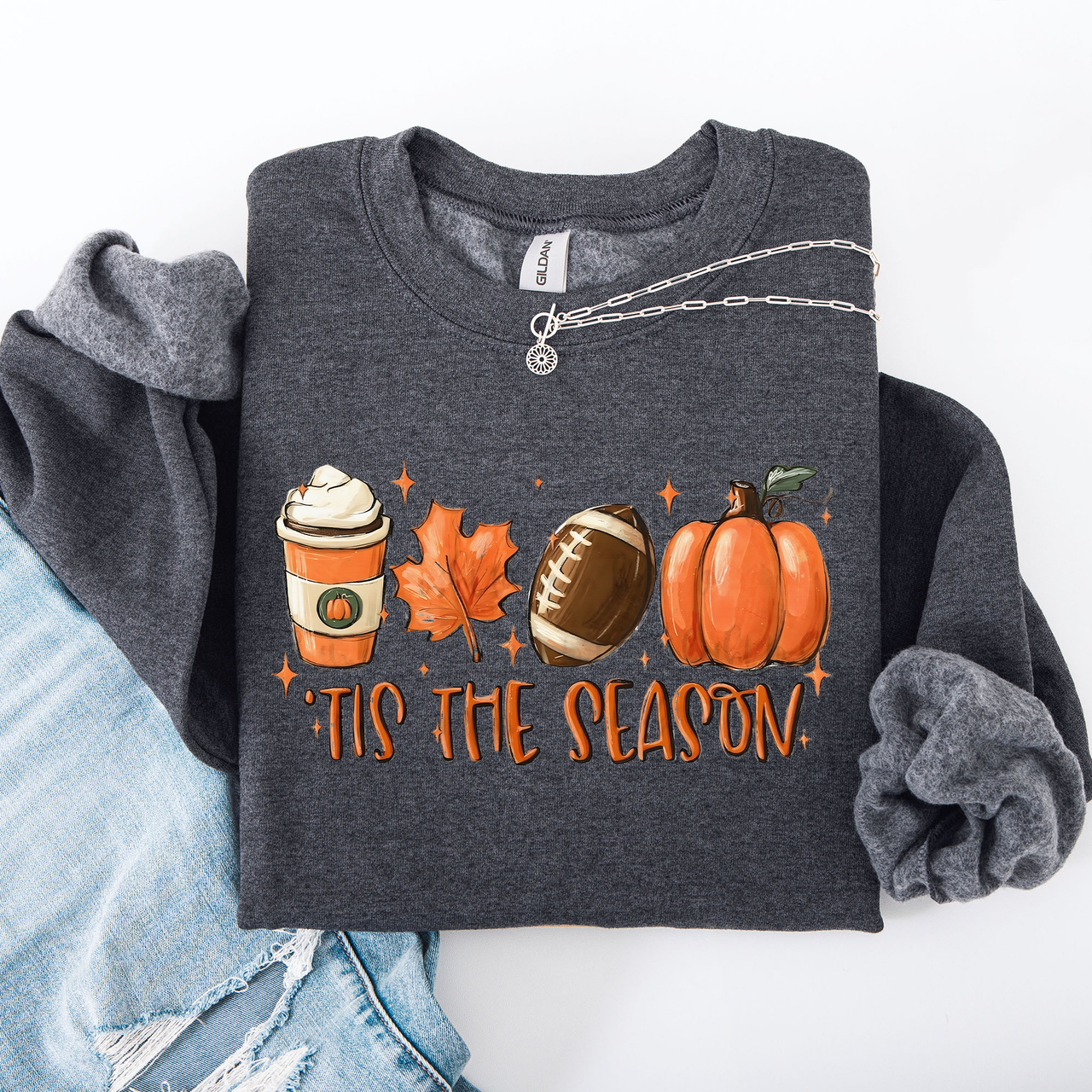 Tis The Season Football Game Day Pumpkin Coffee Autumn Fall Cozy Weather Sweatshirt