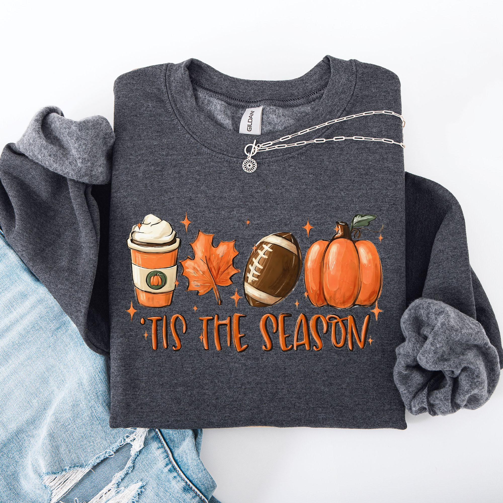 Tis The Season Football Game Day Pumpkin Coffee Autumn Fall Cozy Weather Sweatshirt