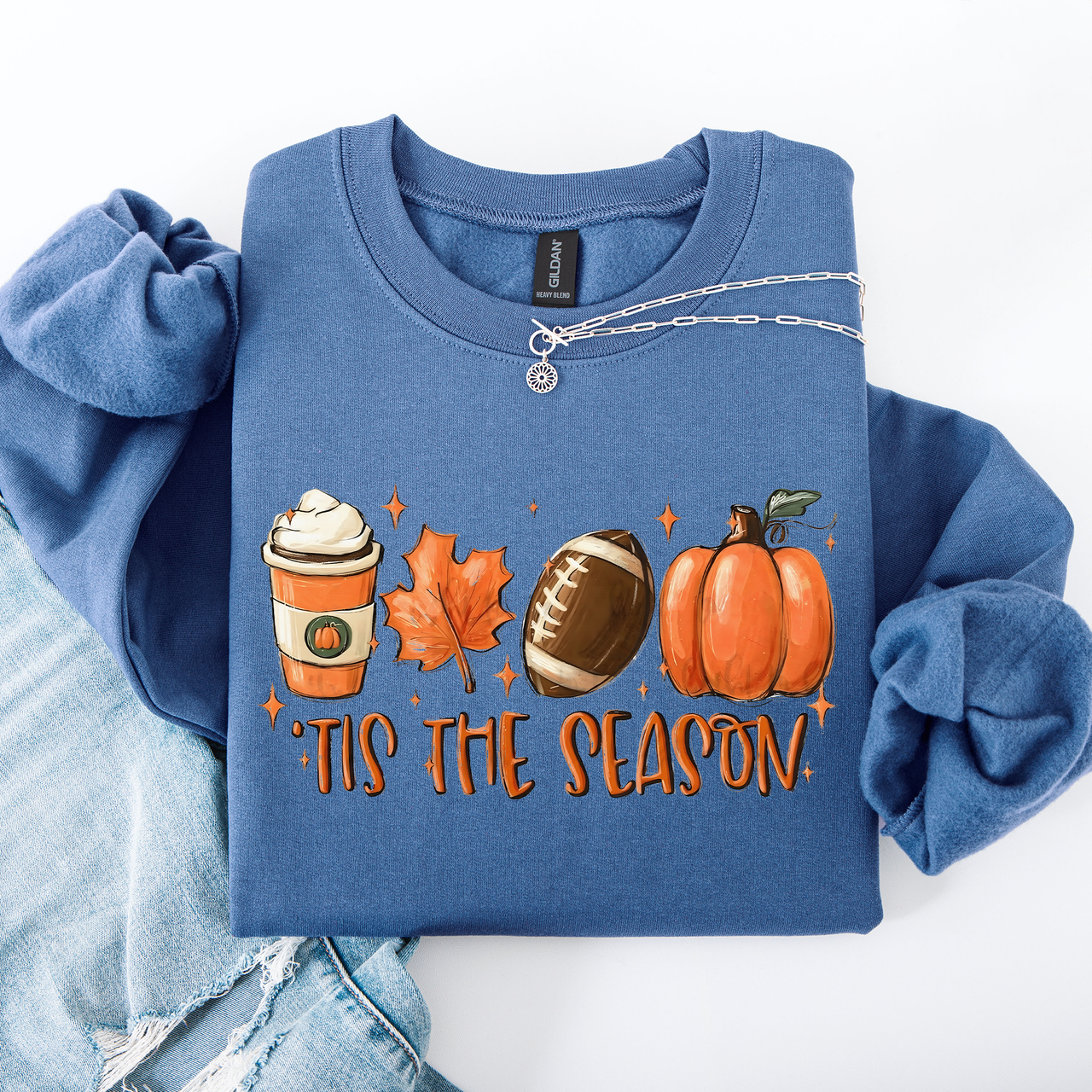 Tis The Season Football Game Day Pumpkin Coffee Autumn Fall Cozy Weather Sweatshirt