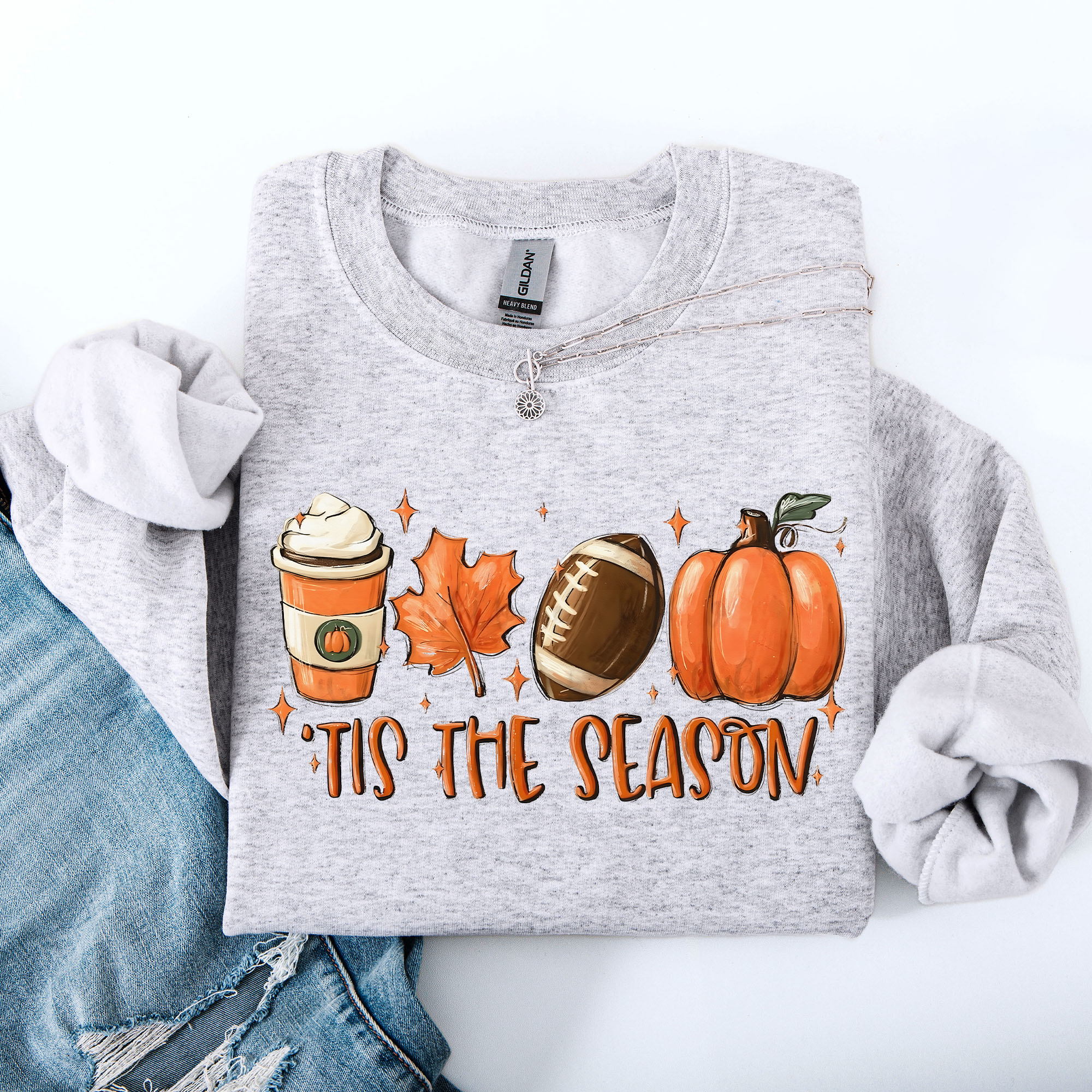 Tis The Season Football Game Day Pumpkin Coffee Autumn Fall Cozy Weather Sweatshirt