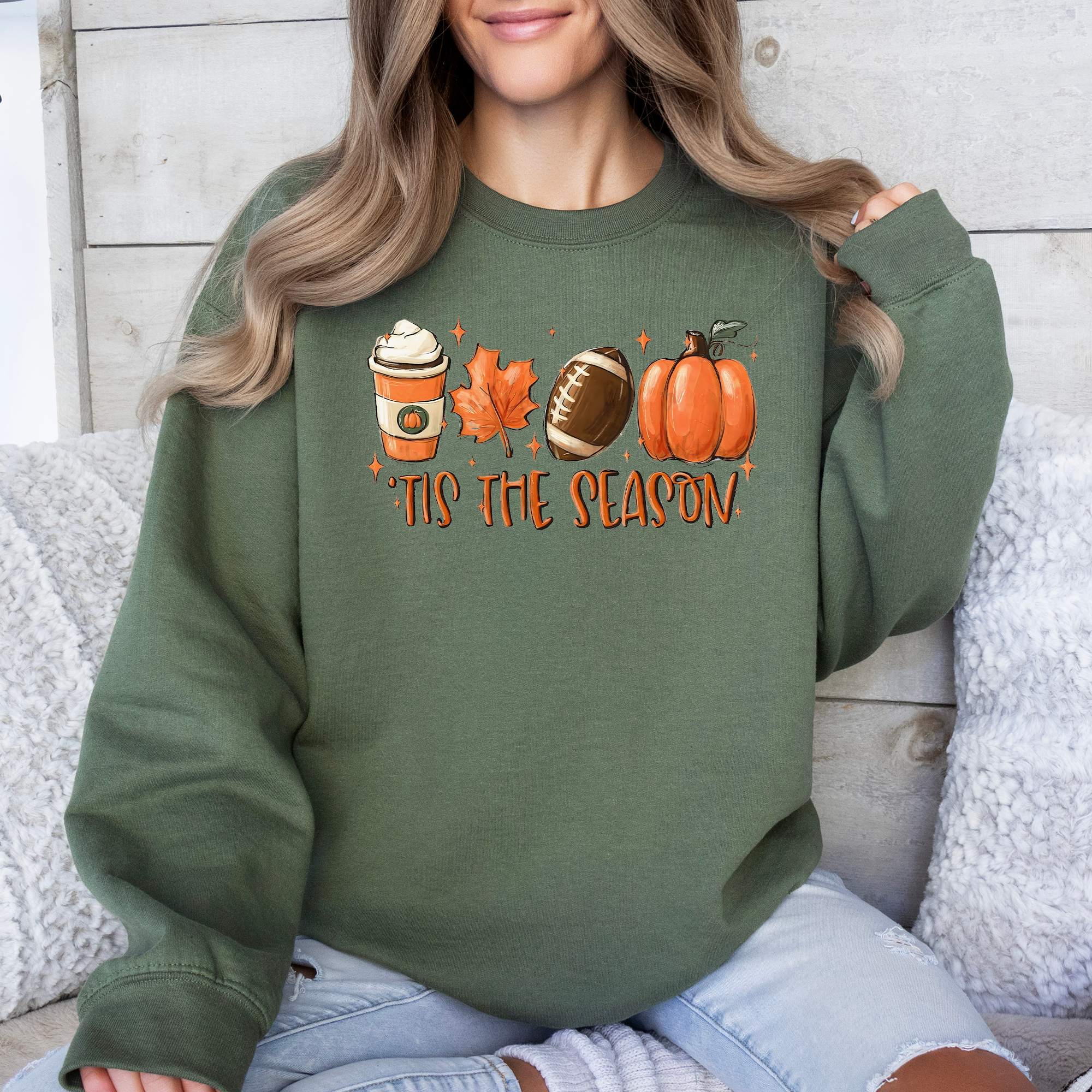 Tis The Season Football Game Day Pumpkin Coffee Autumn Fall Cozy Weather Sweatshirt