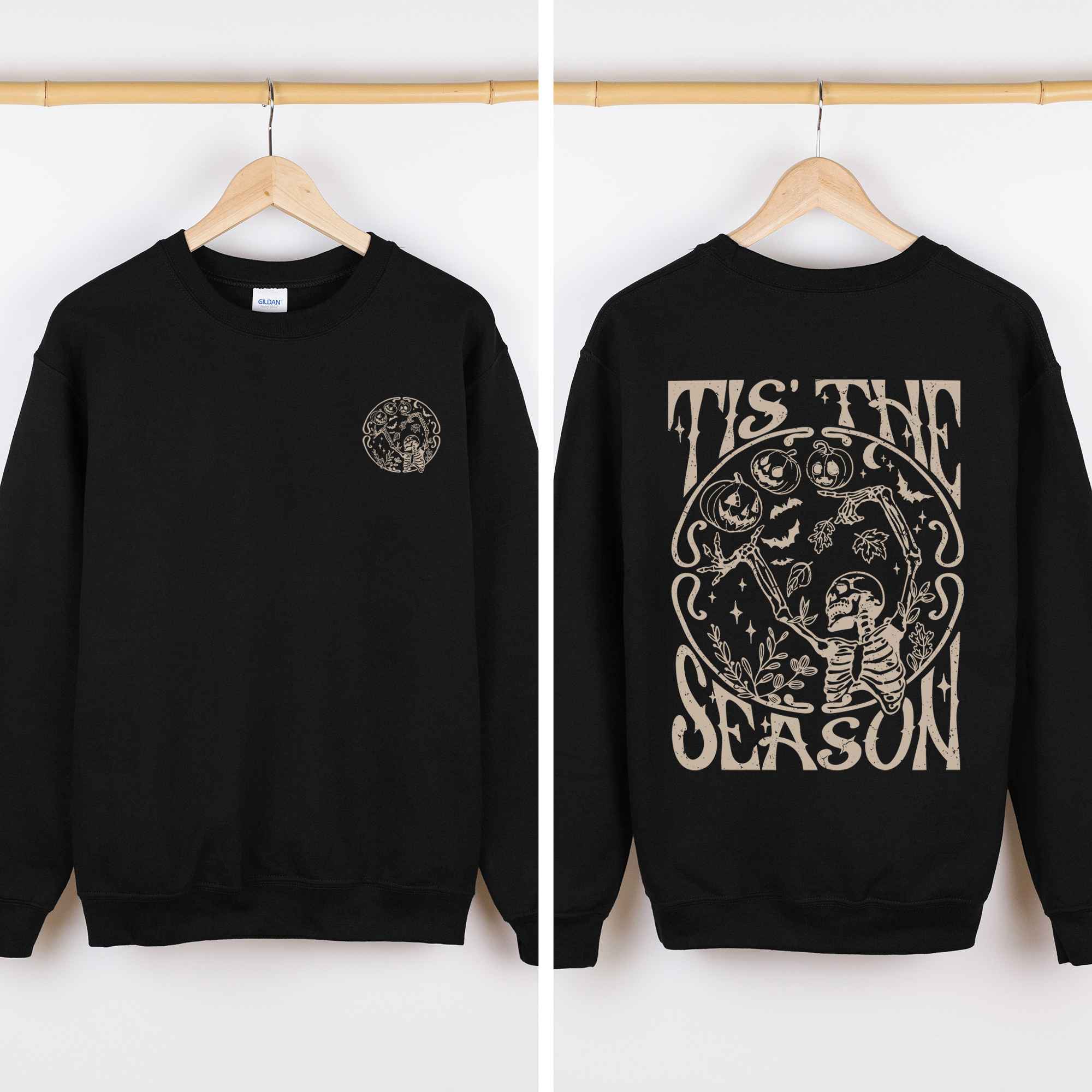 Tis The Season Front And Back Spooky Skeleton Graphic Halloween Holiday Sweatshirt