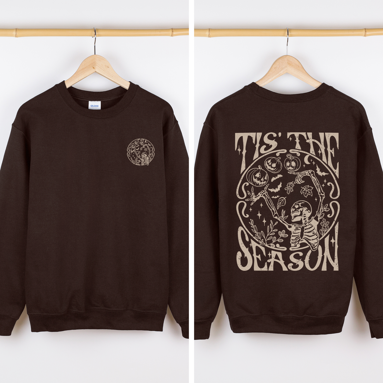 Tis The Season Front And Back Spooky Skeleton Graphic Halloween Holiday Sweatshirt